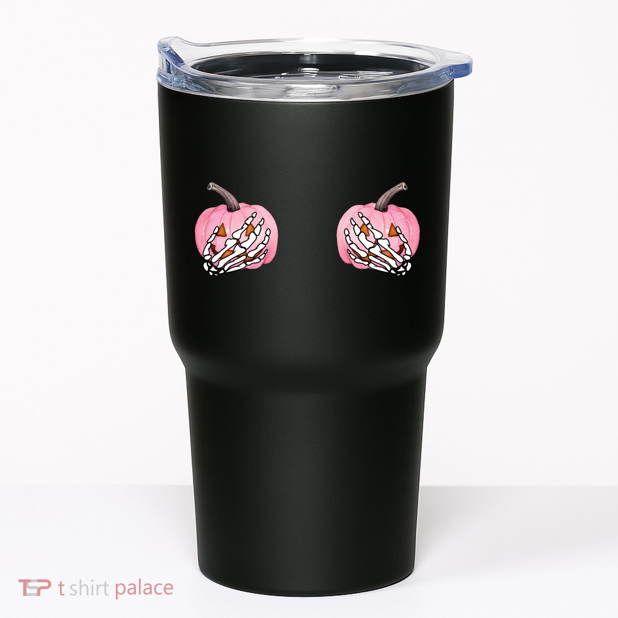 Pink Pumpkin Skeleton Breast Cancer Tumbler