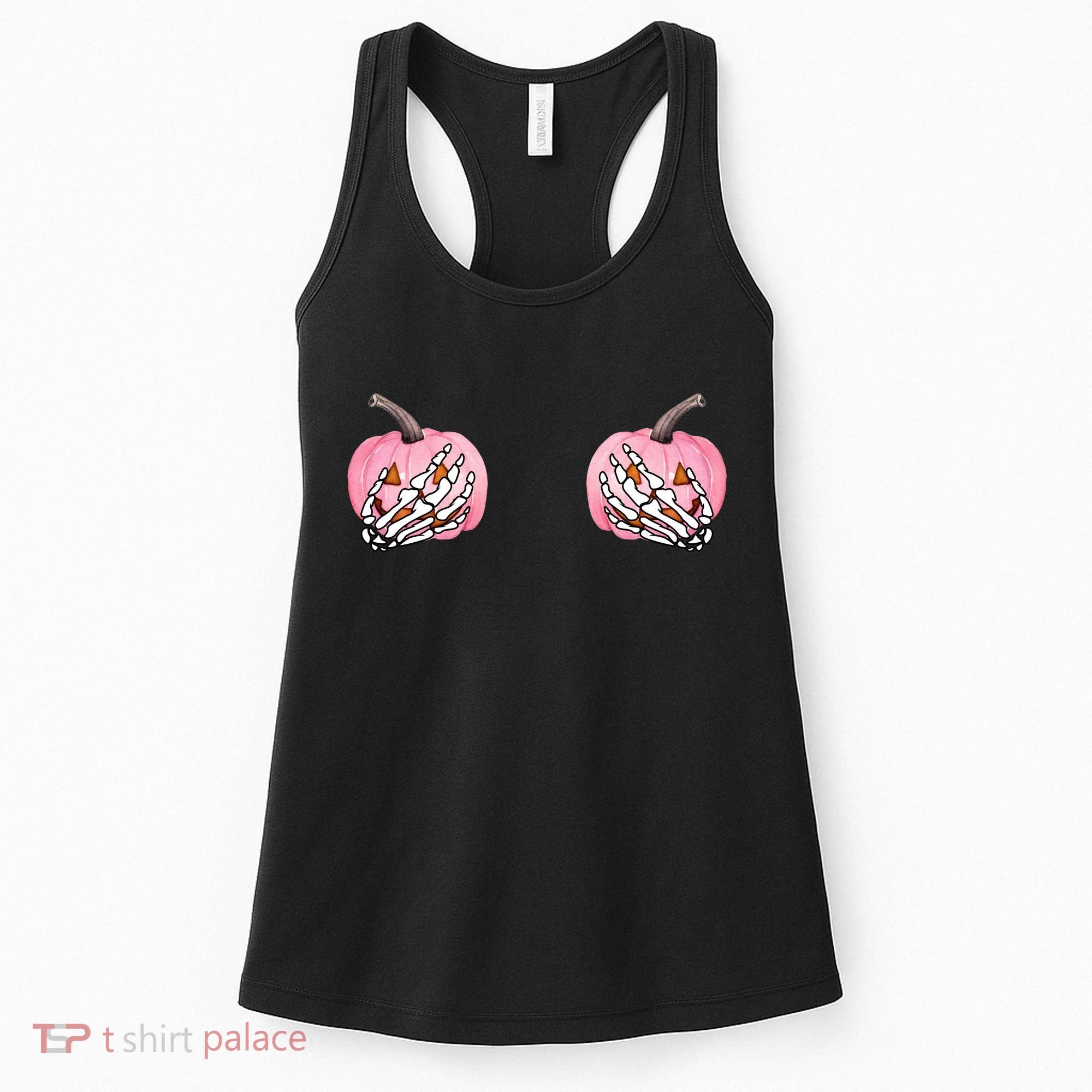 Pink Pumpkin Skeleton Breast Cancer Women's Tank Top