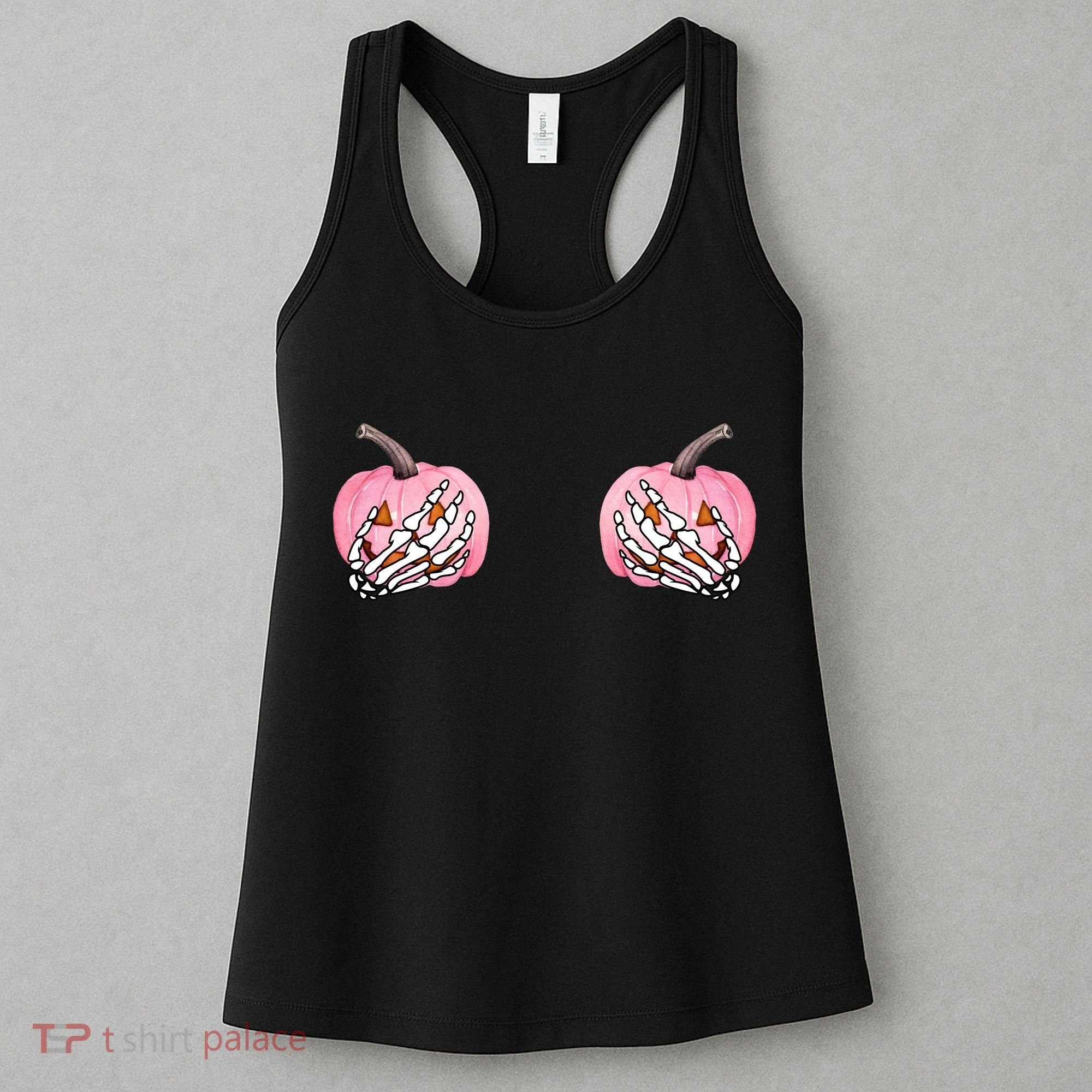 Pink Pumpkin Skeleton Breast Cancer Women's Tank Top