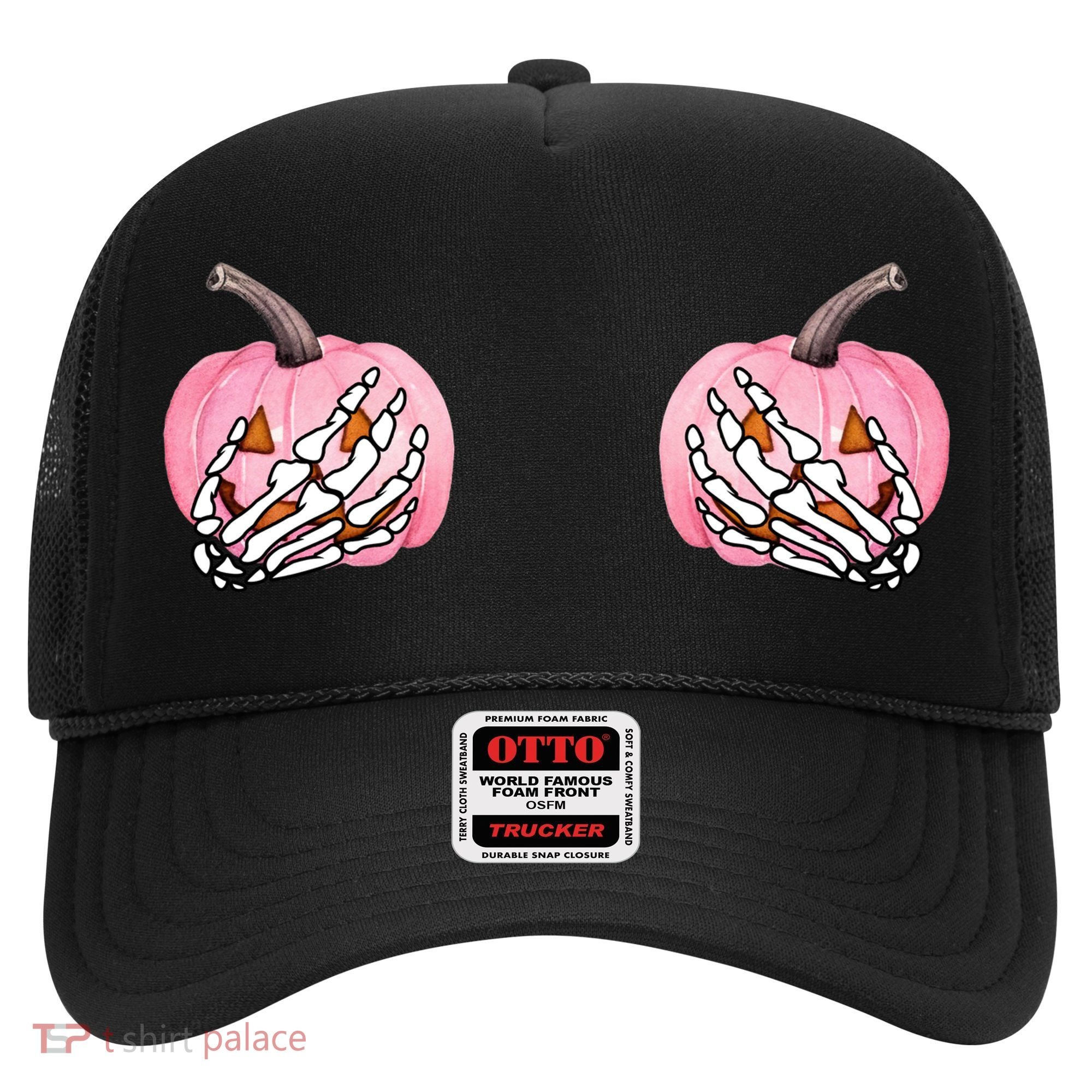 Pink Pumpkin Skeleton Breast Cancer Hat