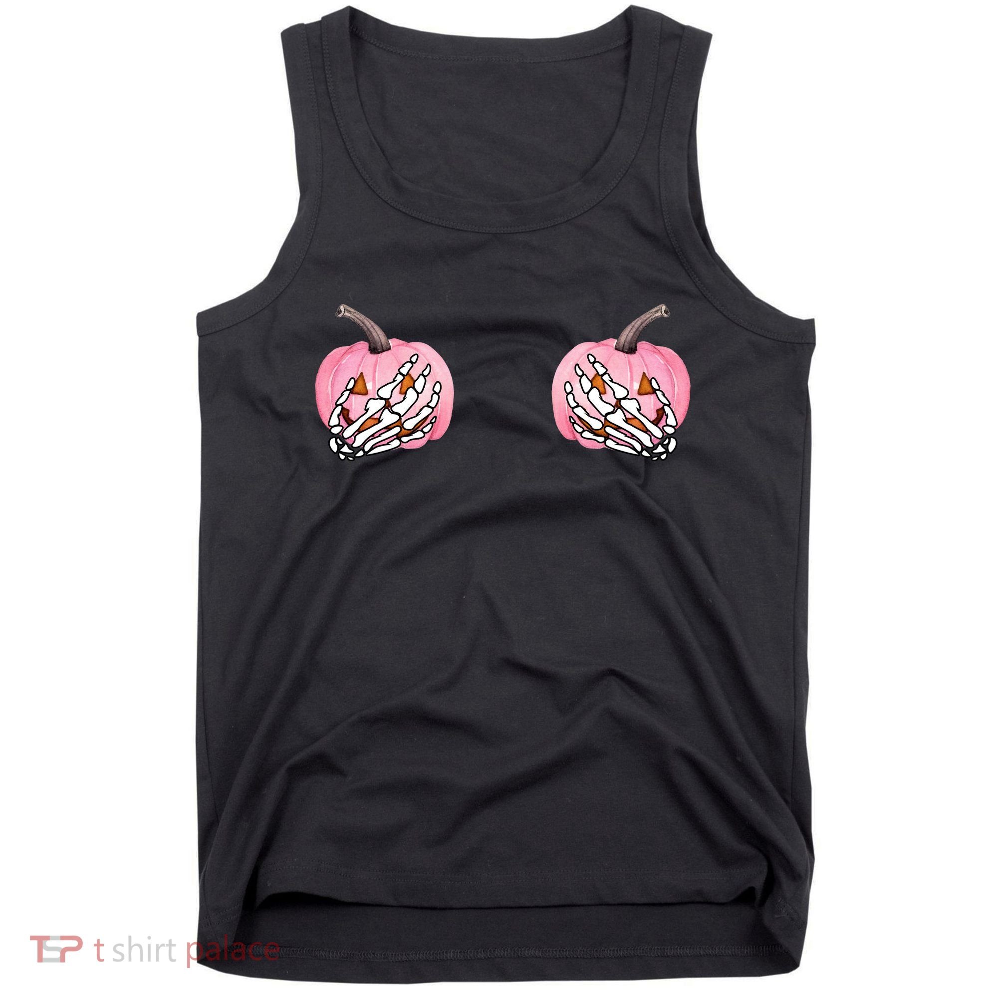 Pink Pumpkin Skeleton Breast Cancer Tank Top