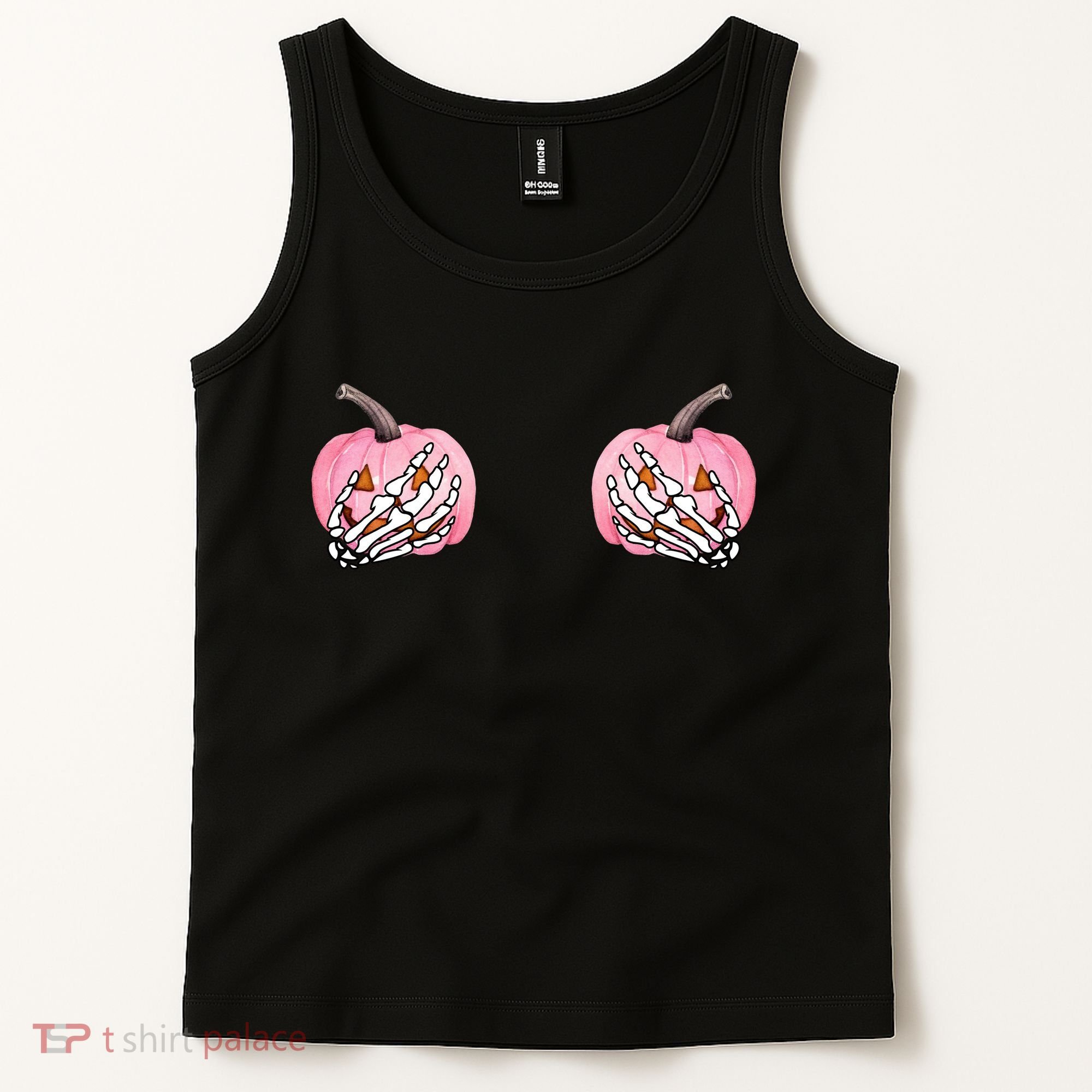 Pink Pumpkin Skeleton Breast Cancer Tank Top