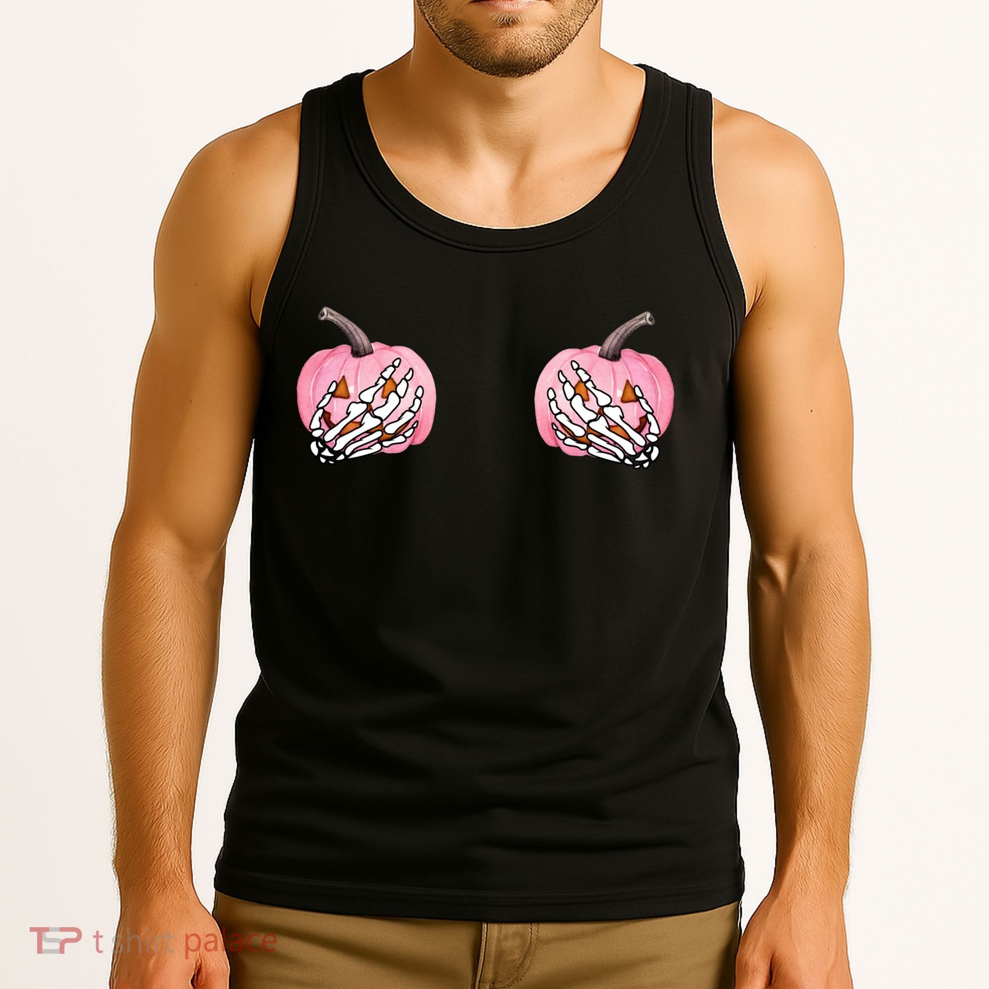 Pink Pumpkin Skeleton Breast Cancer Tank Top