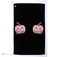 Pink Pumpkin Skeleton Breast Cancer Golf Towel thumb 0
