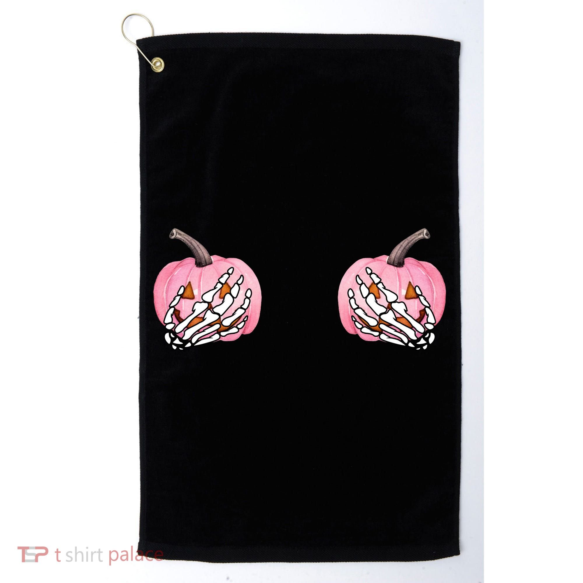 Pink Pumpkin Skeleton Breast Cancer Golf Towel