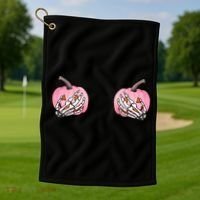 Pink Pumpkin Skeleton Breast Cancer Golf Towel thumb 1