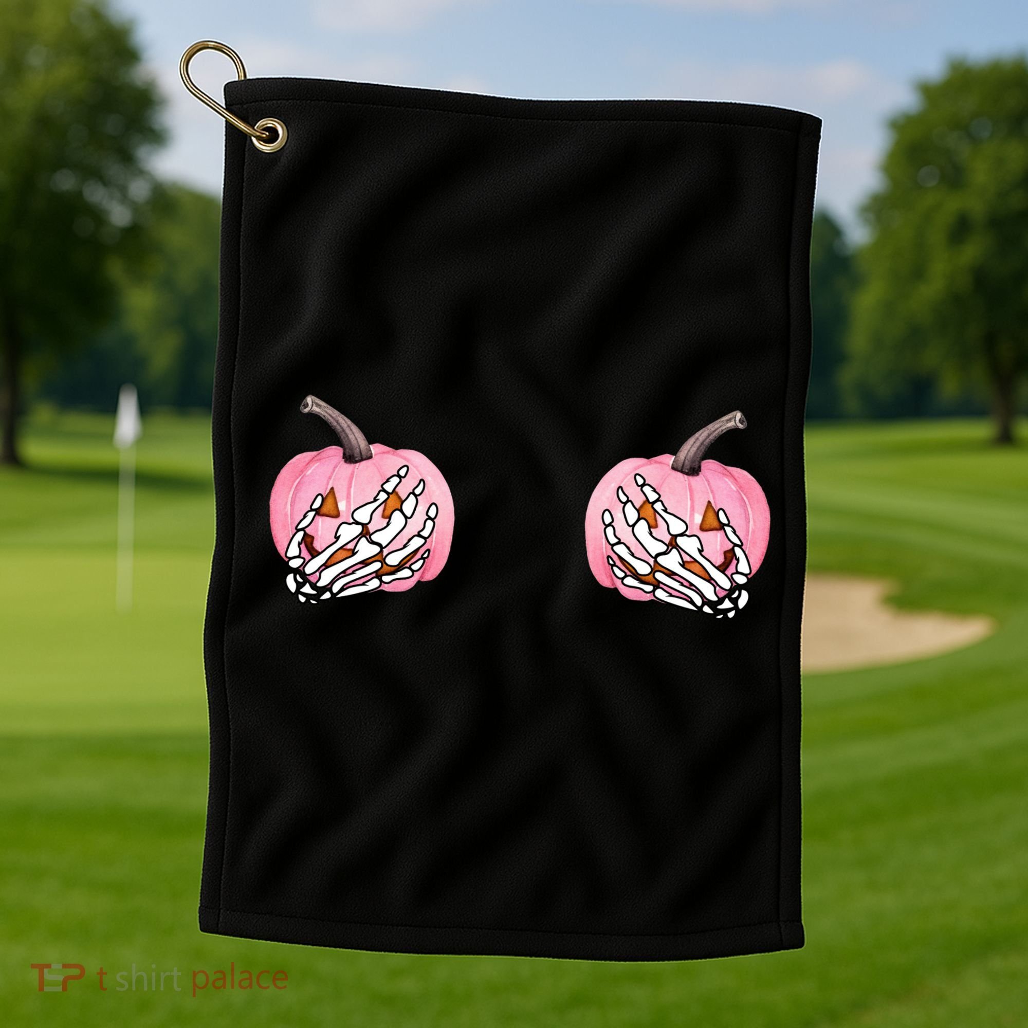 Pink Pumpkin Skeleton Breast Cancer Golf Towel