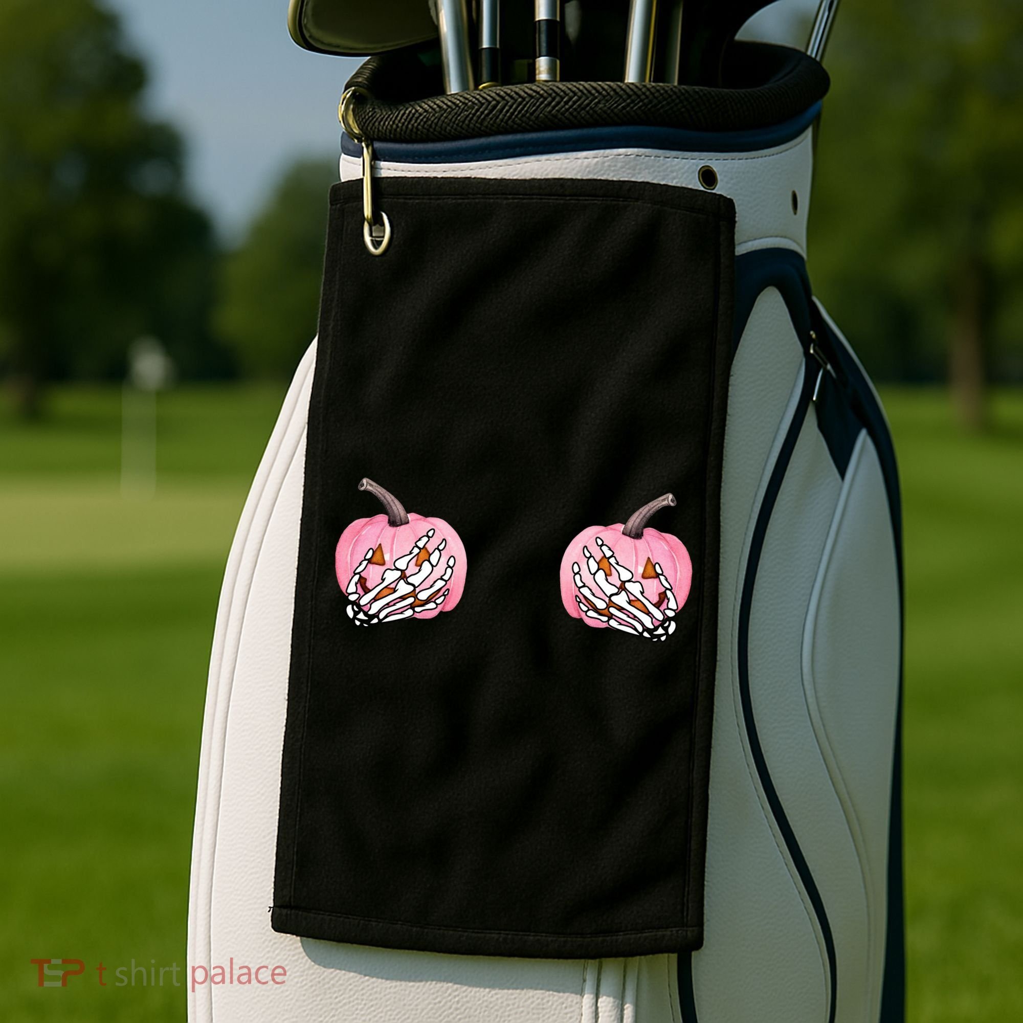 Pink Pumpkin Skeleton Breast Cancer Golf Towel