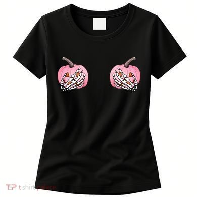 Pink Pumpkin Skeleton Breast Cancer Women's T-Shirt