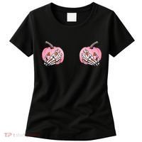 Pink Pumpkin Skeleton Breast Cancer Women's T-Shirt thumb 0