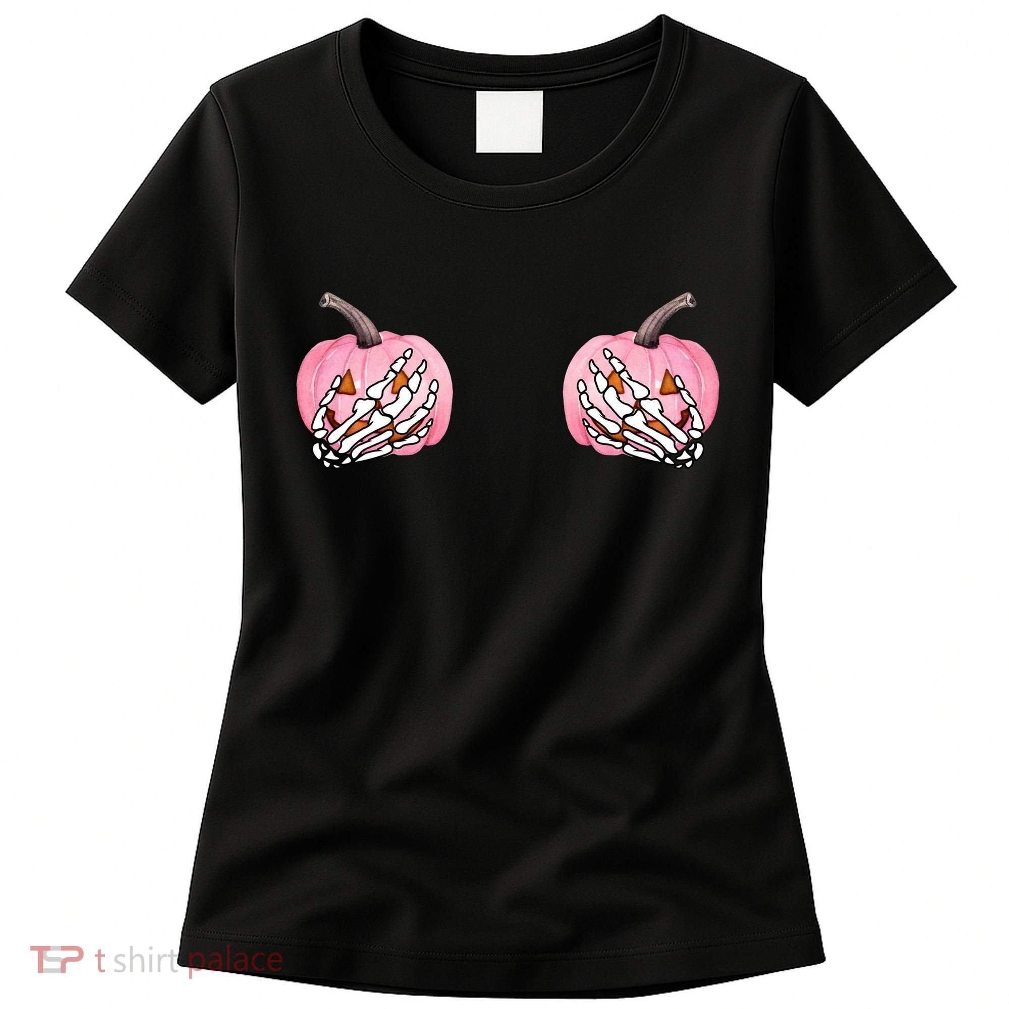 Pink Pumpkin Skeleton Breast Cancer Women's T-Shirt