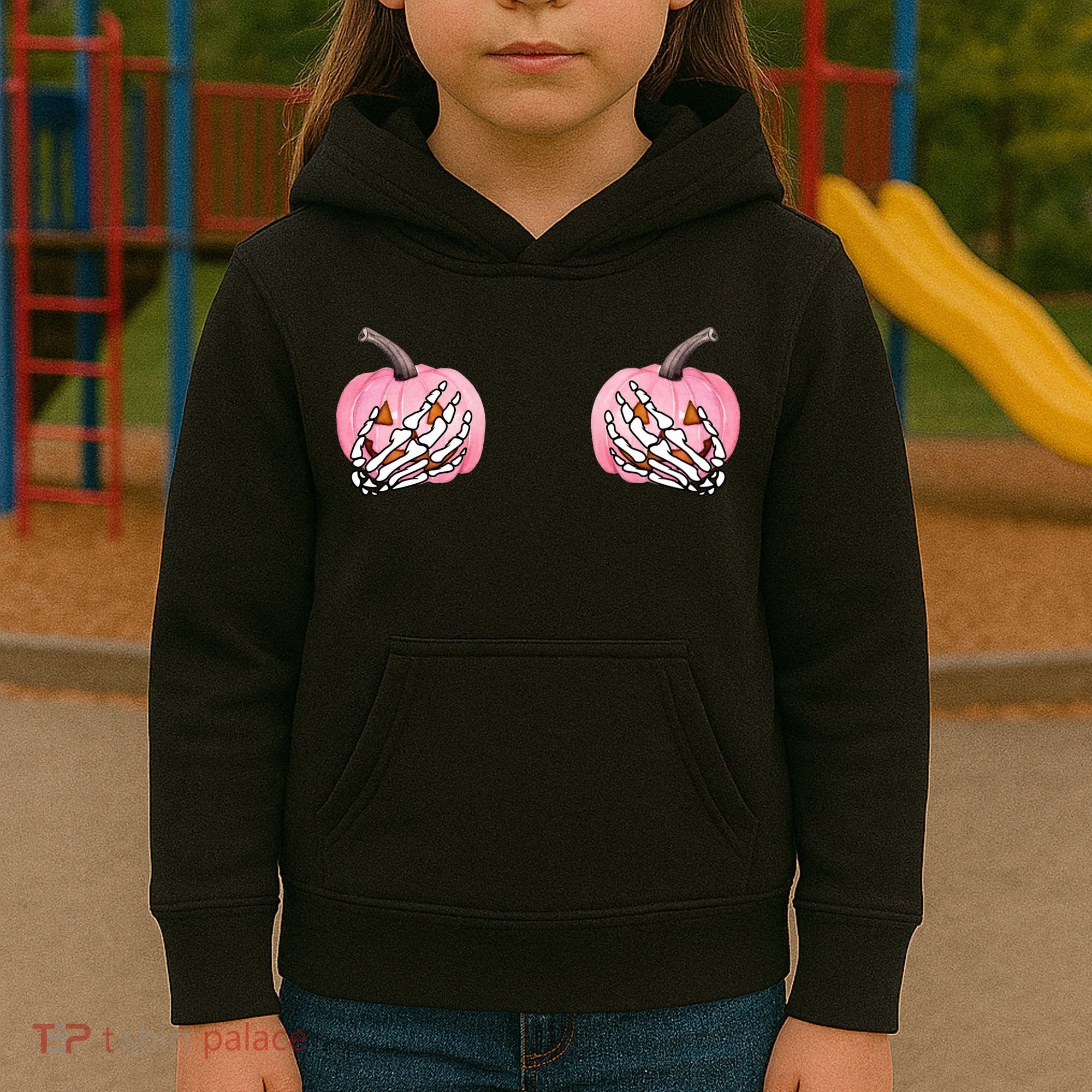 Pink Pumpkin Skeleton Breast Cancer Kids Hoodie