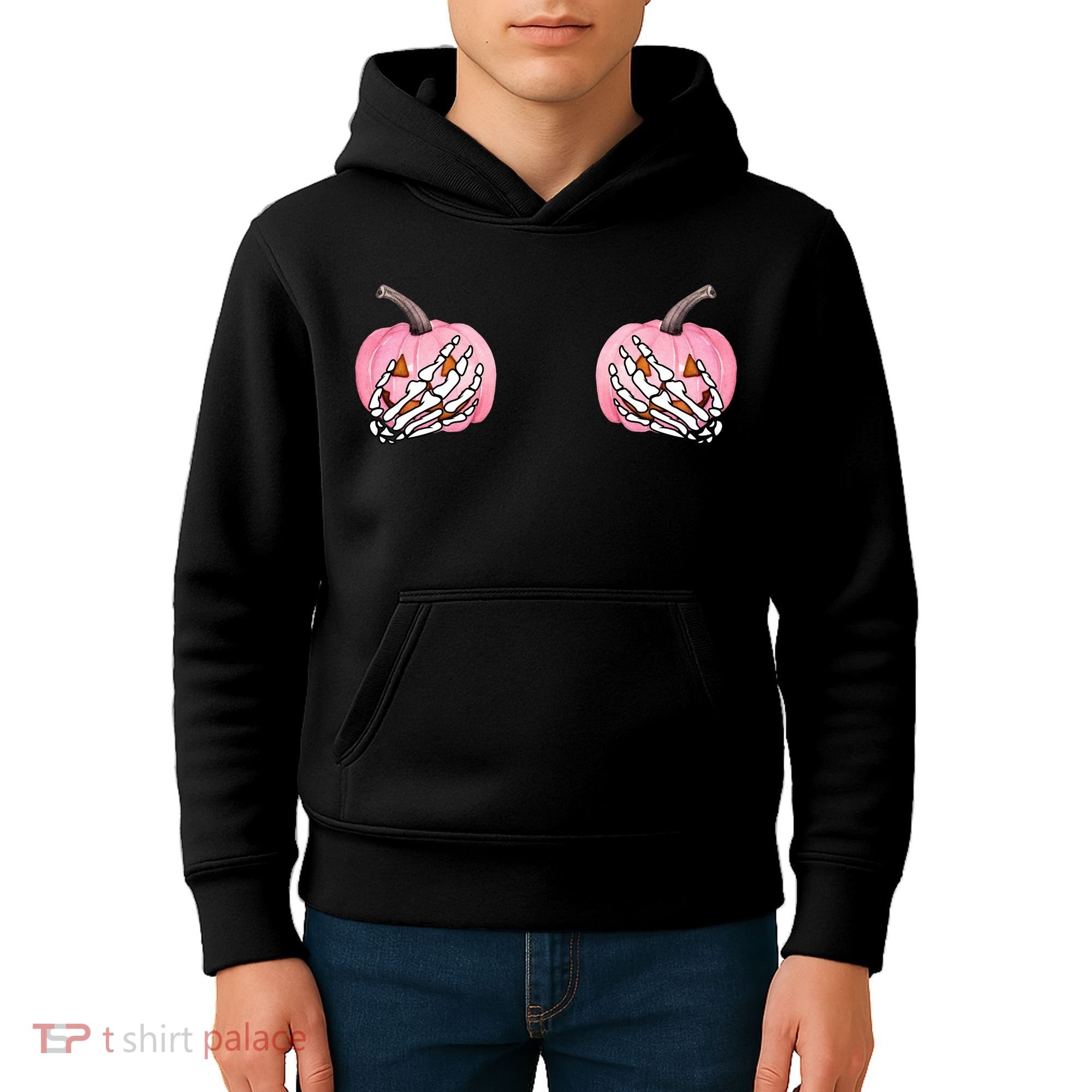 Pink Pumpkin Skeleton Breast Cancer Kids Hoodie