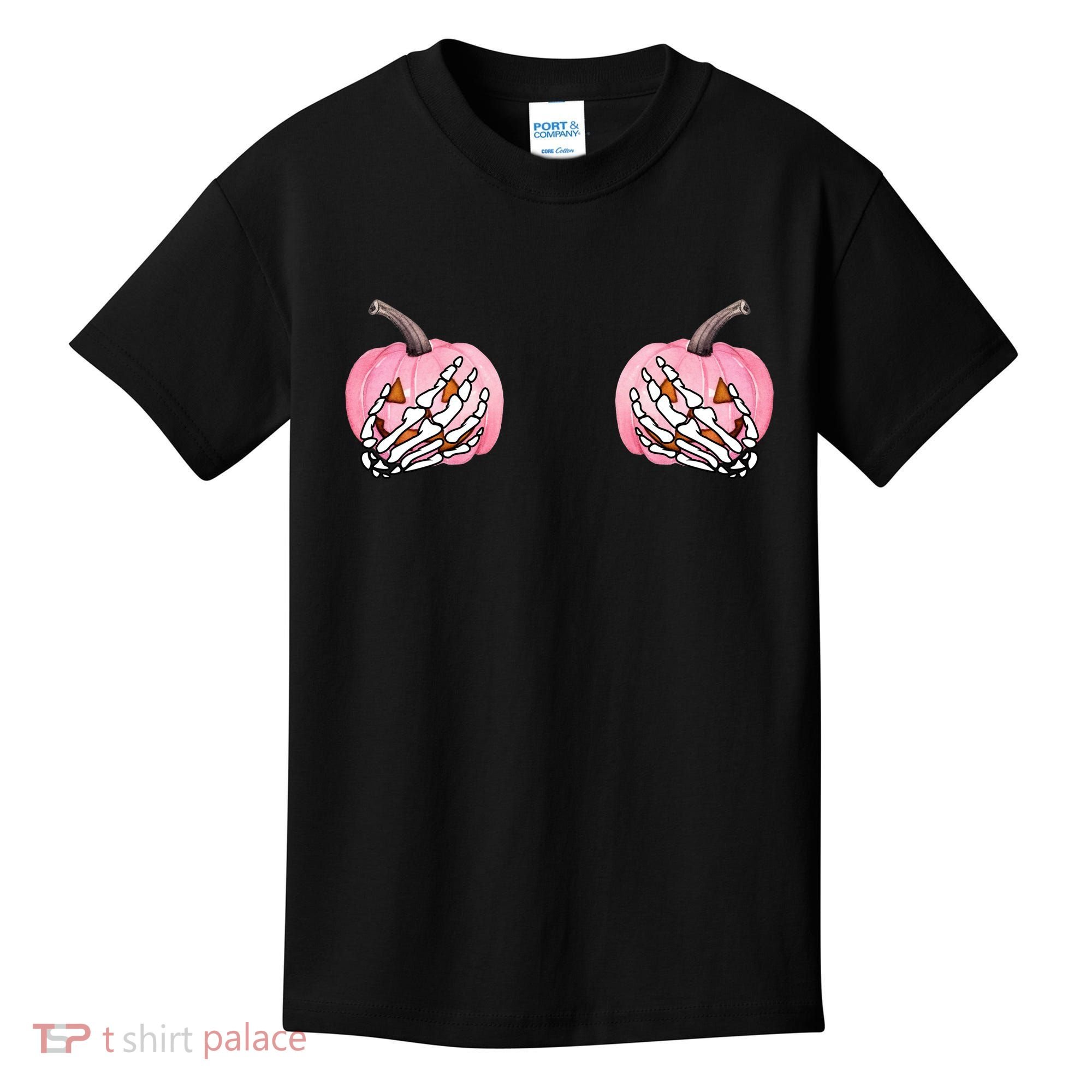 Pink Pumpkin Skeleton Breast Cancer Kids T-Shirt
