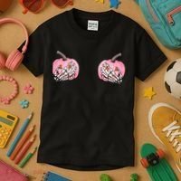 Pink Pumpkin Skeleton Breast Cancer Kids T-Shirt thumb 3
