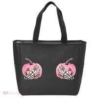 Pink Pumpkin Skeleton Breast Cancer Tote Bag thumb 0