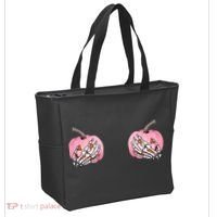 Pink Pumpkin Skeleton Breast Cancer Tote Bag thumb 2