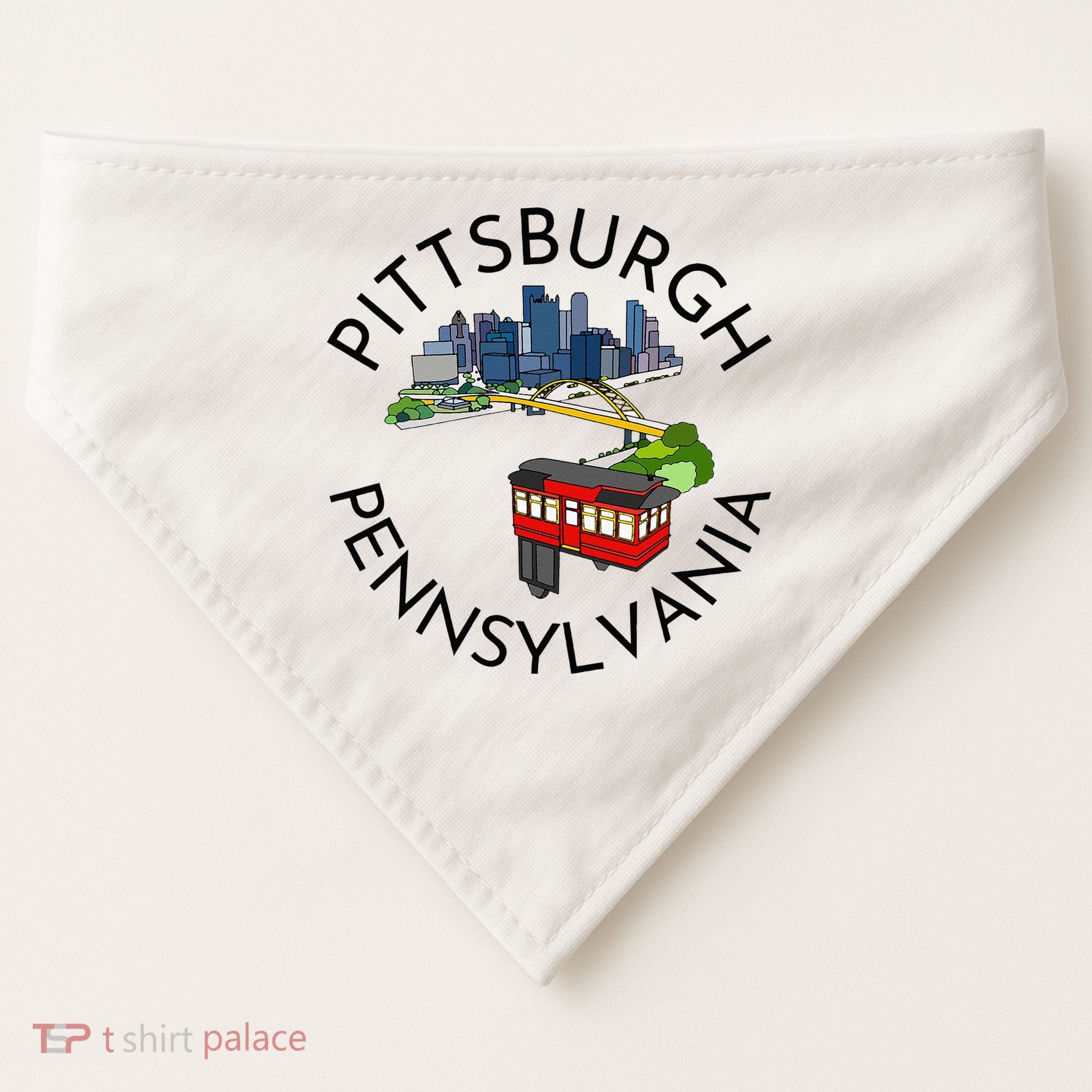 Pittsburgh Pennsylvania Steel City Skyline Bridge 412 USA-Made Doggie Bandana