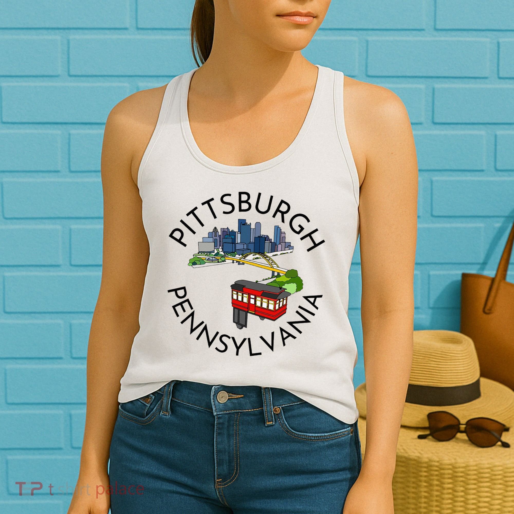 Pittsburgh Pennsylvania Steel City Skyline Bridge 412 Women's Tank Top