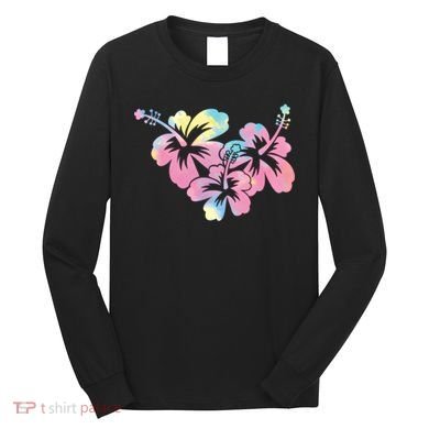 Palm Puff Summer Beach Hawaii Hibiscus Long Sleeve Shirt