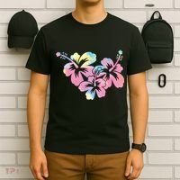 Palm Puff Summer Beach Hawaii Hibiscus T-Shirt thumb 6