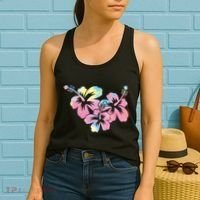 Palm Puff Summer Beach Hawaii Hibiscus Women's Tank Top thumb 2