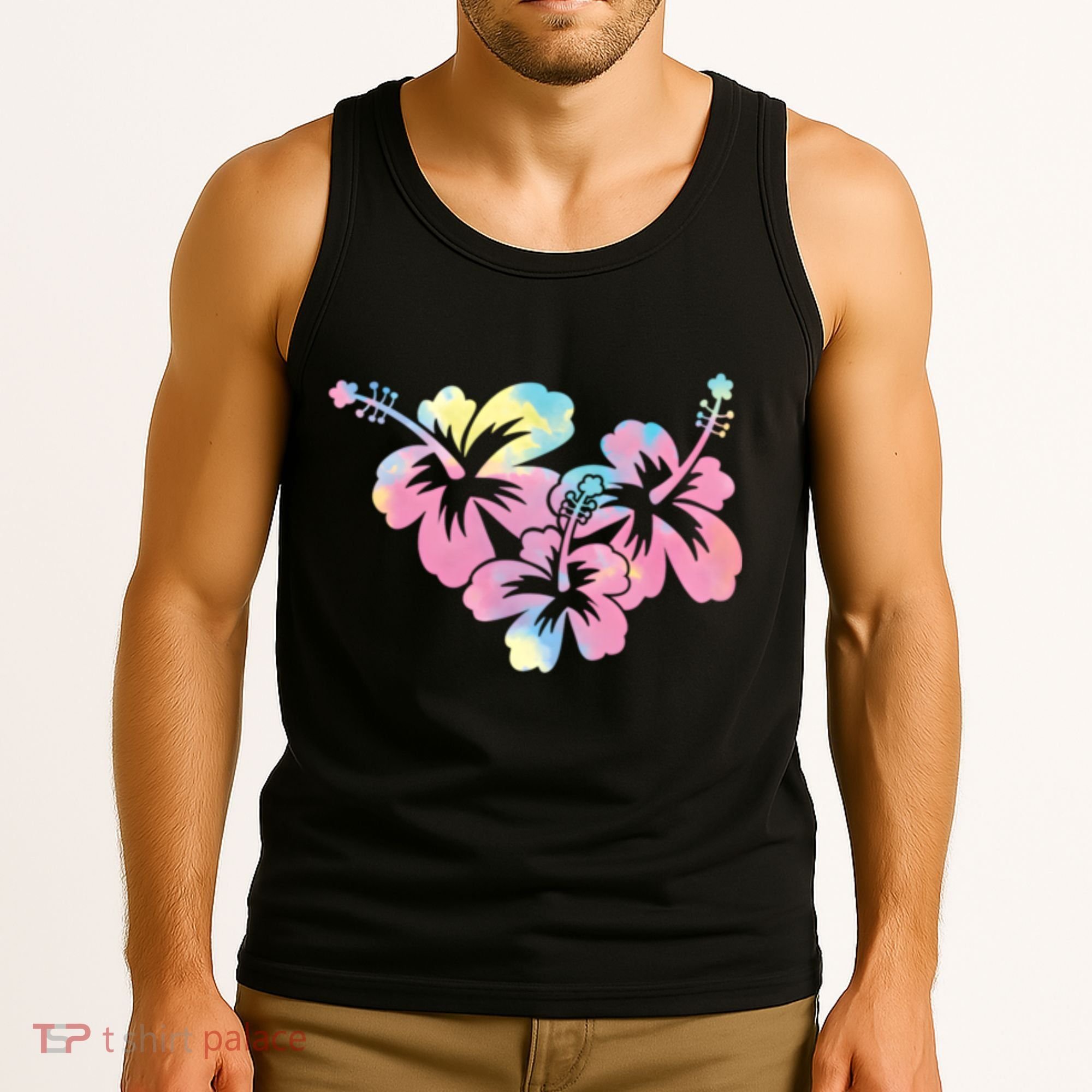 Palm Puff Summer Beach Hawaii Hibiscus Tank Top