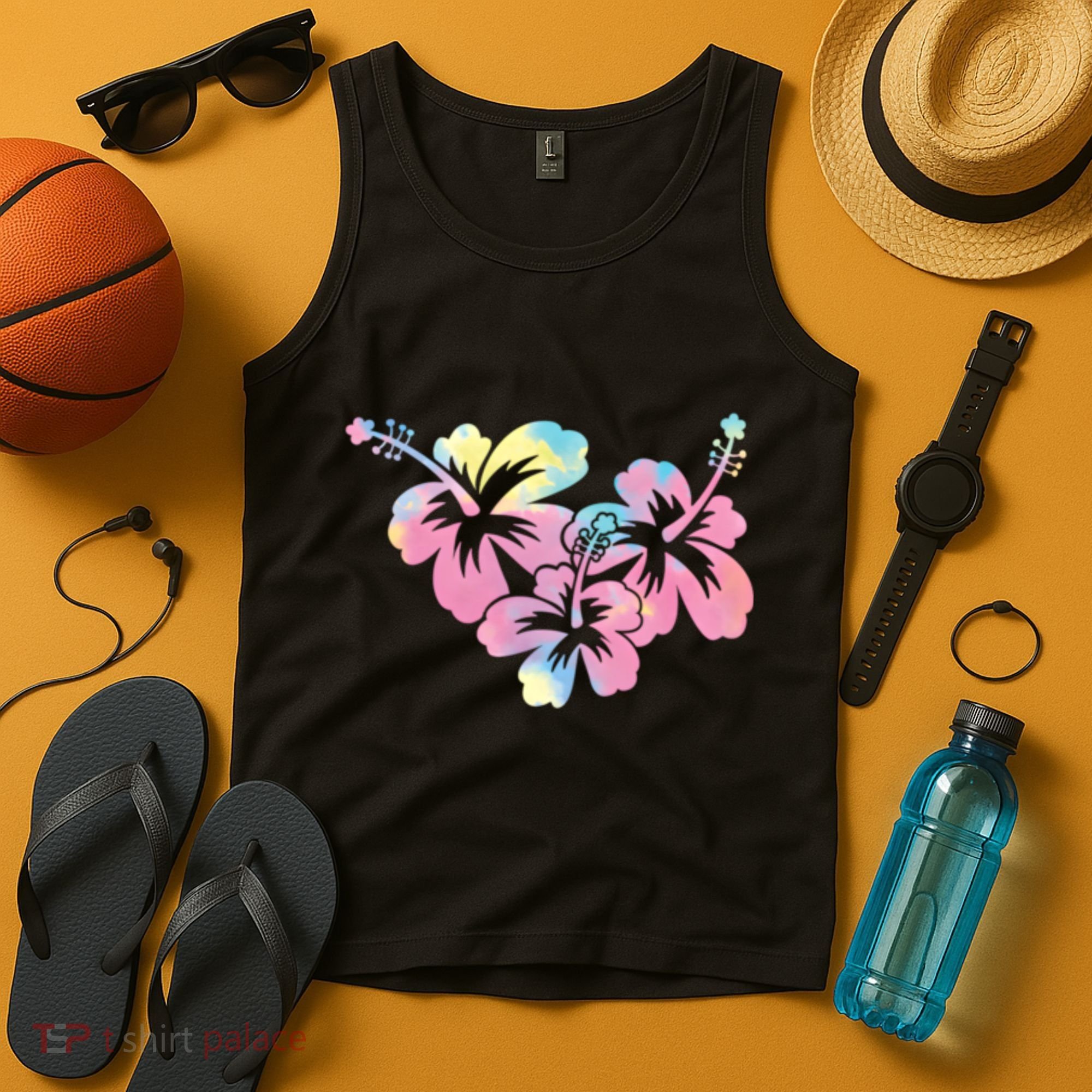 Palm Puff Summer Beach Hawaii Hibiscus Tank Top