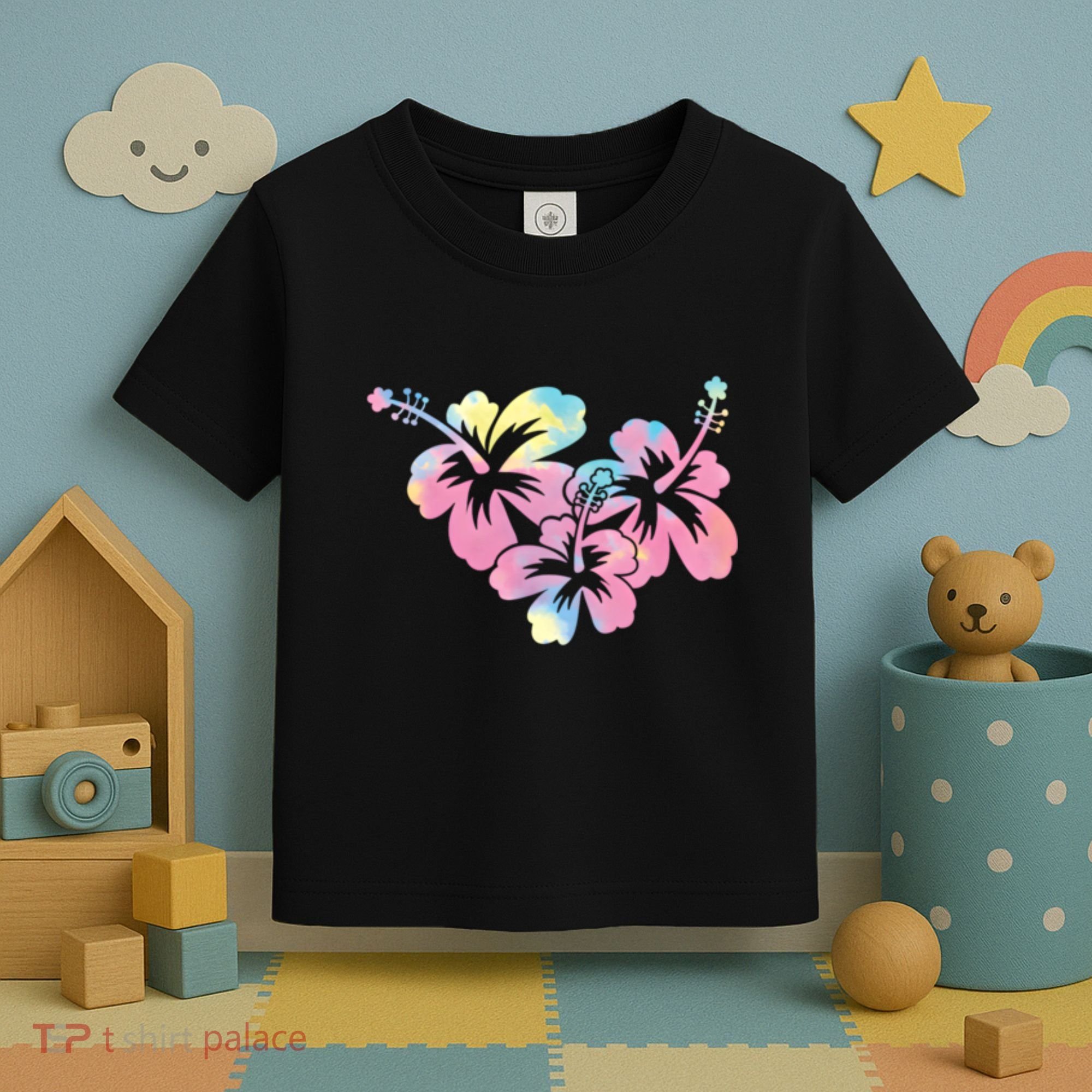 Palm Puff Summer Beach Hawaii Hibiscus Toddler T-Shirt