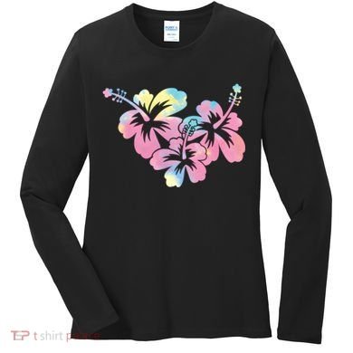Palm Puff Summer Beach Hawaii Hibiscus Women's Long Sleeve Shirt