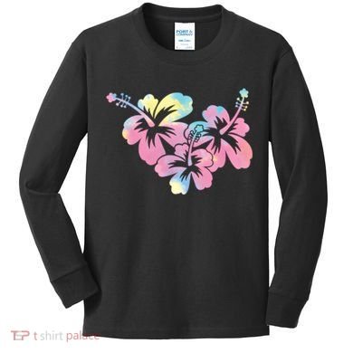 Palm Puff Summer Beach Hawaii Hibiscus Kids Long Sleeve Shirt