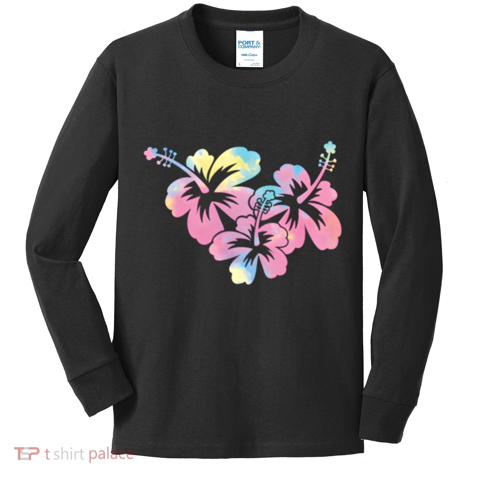 Palm Puff Summer Beach Hawaii Hibiscus Kids Long Sleeve Shirt