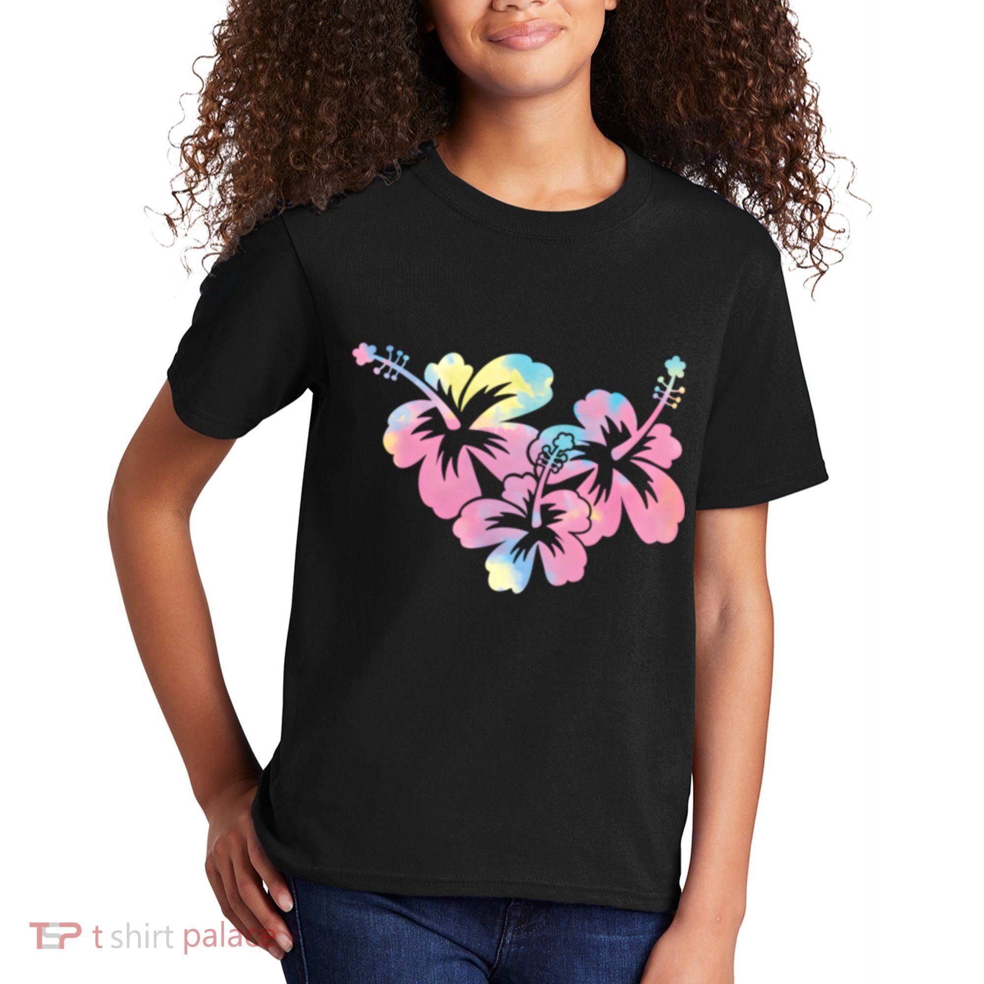 Palm Puff Summer Beach Hawaii Hibiscus Kids T-Shirt
