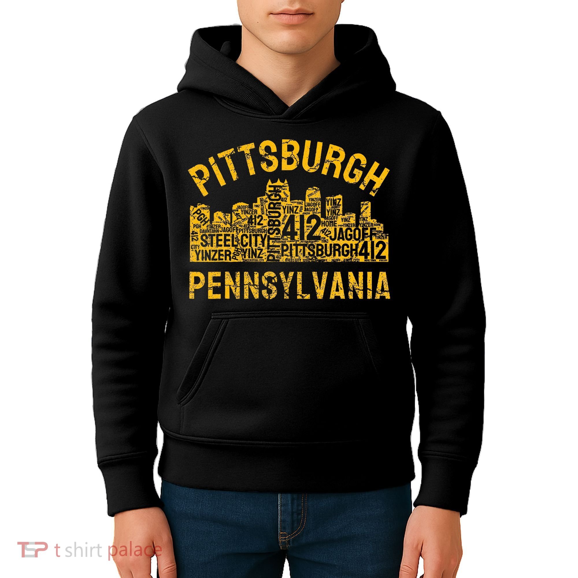 Pittsburgh Pennsylvania Steel City Skyline 412 Home Kids Hoodie