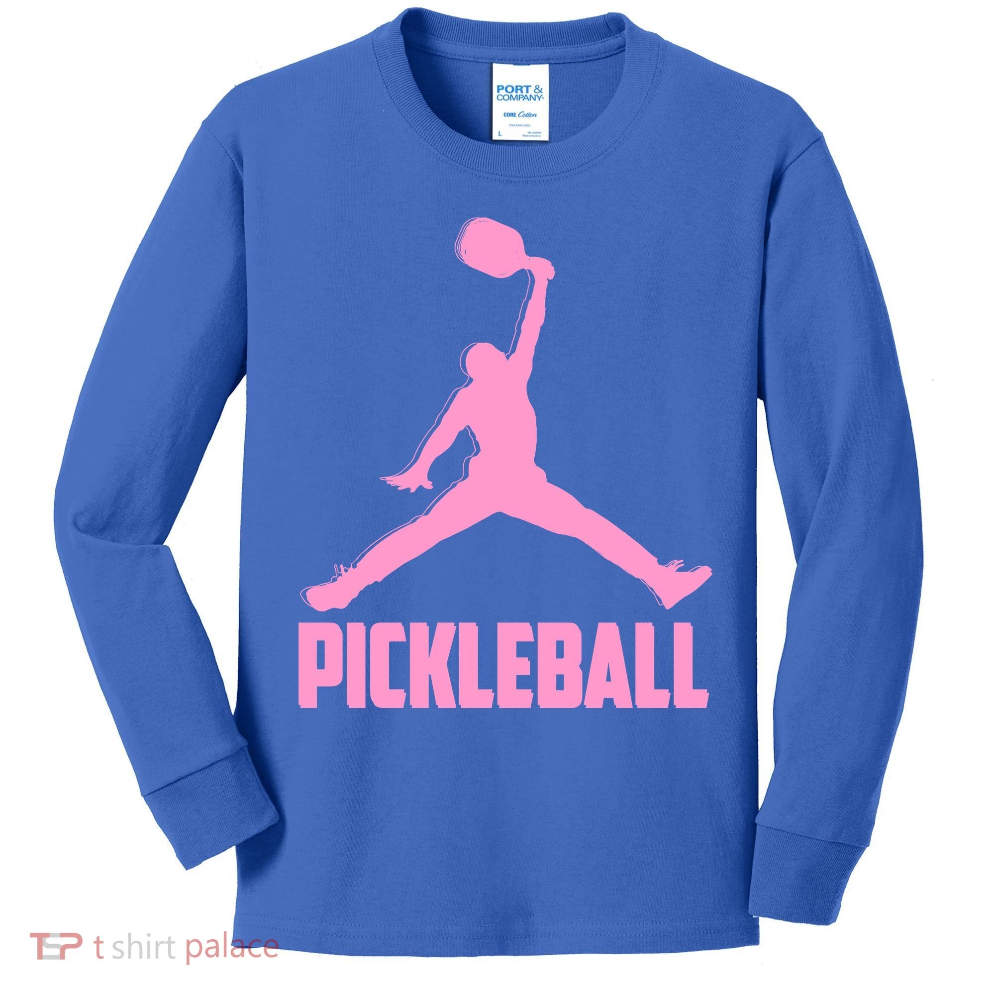 Pink Pickleball Sports Logo Kids Long Sleeve Shirt