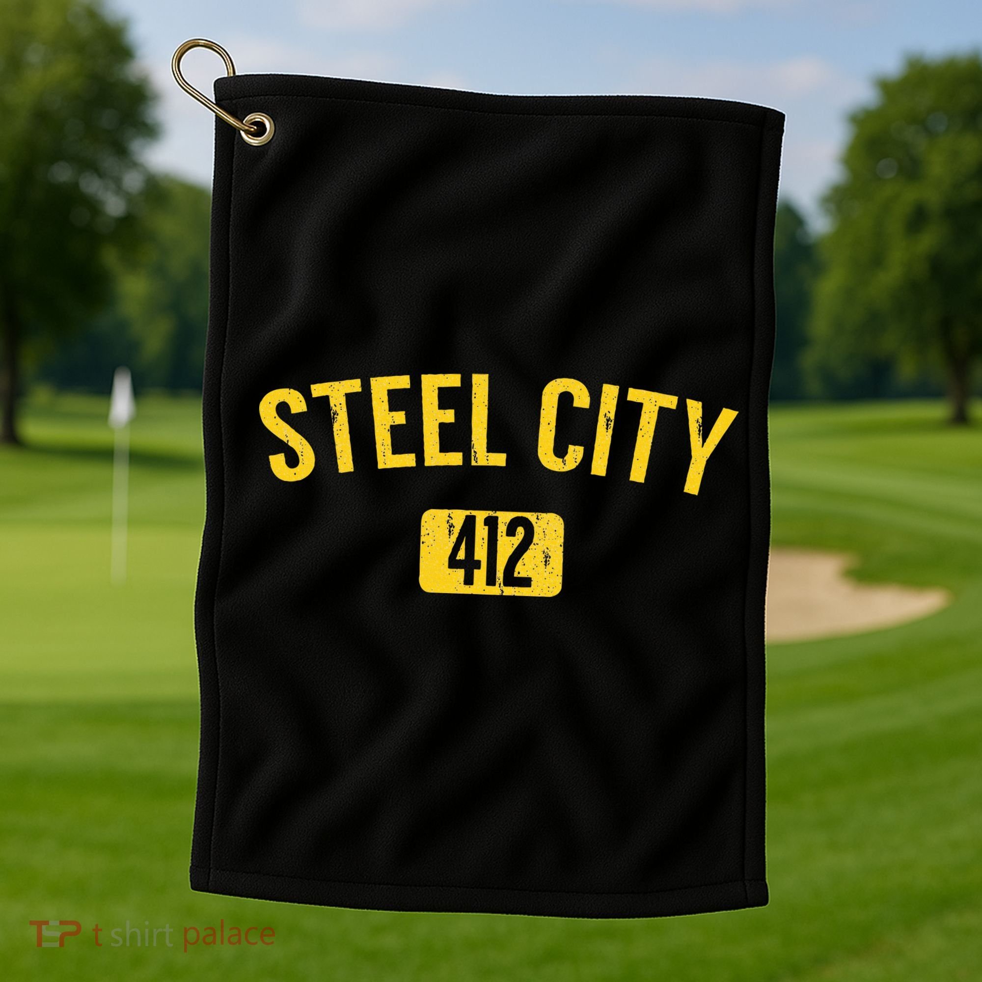 Pittsburgh Pennsylvania Steel City Black And Gold Golf Towel