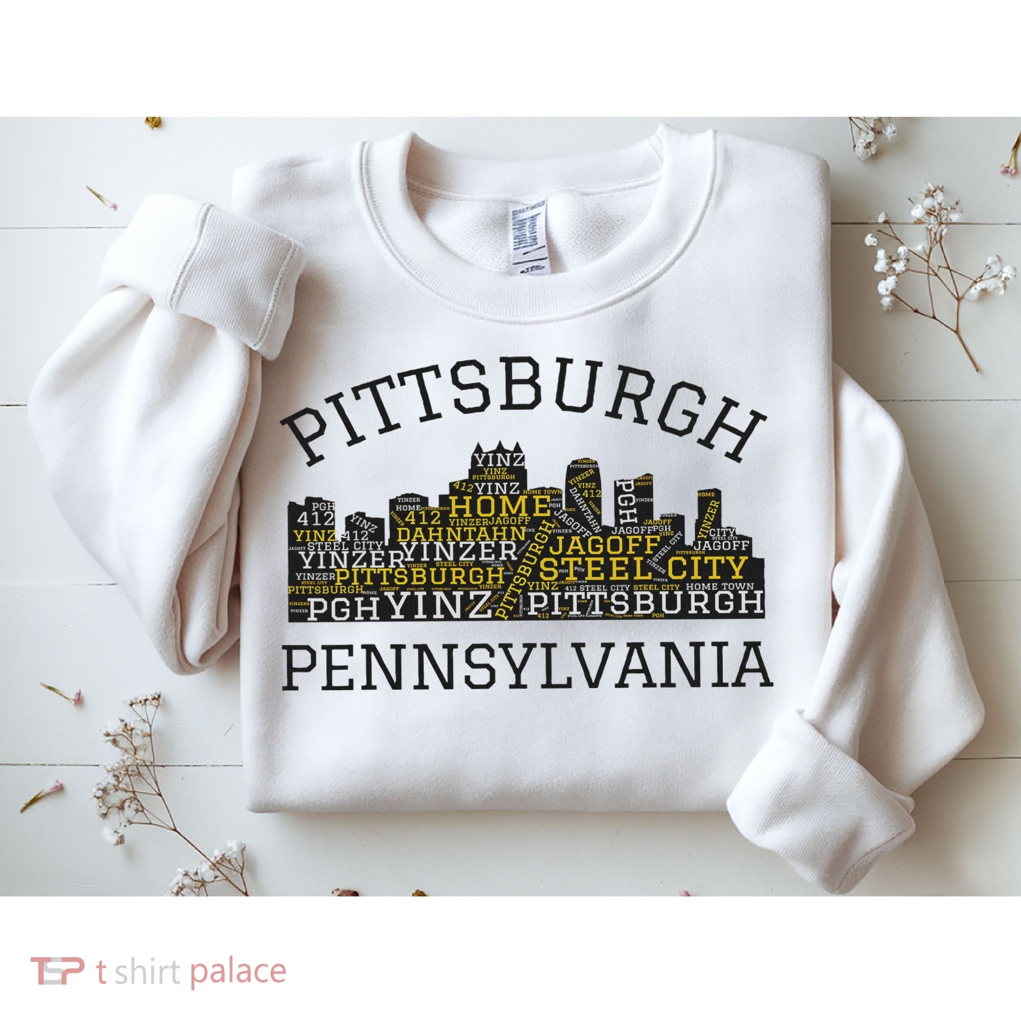 Pittsburgh Pennsylvania Sl City Skyline 412 Home Yinz Sweatshirt