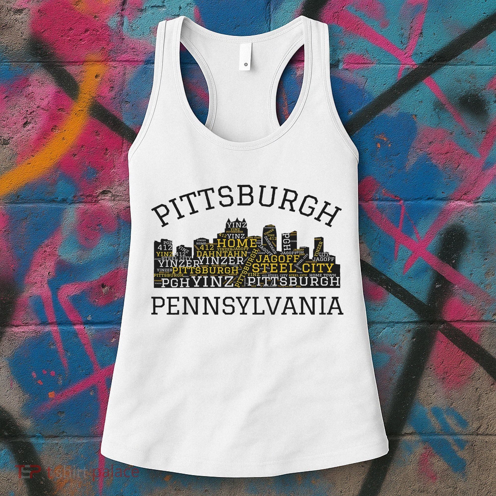 Pittsburgh Pennsylvania Sl City Skyline 412 Home Yinz Women's Tank Top