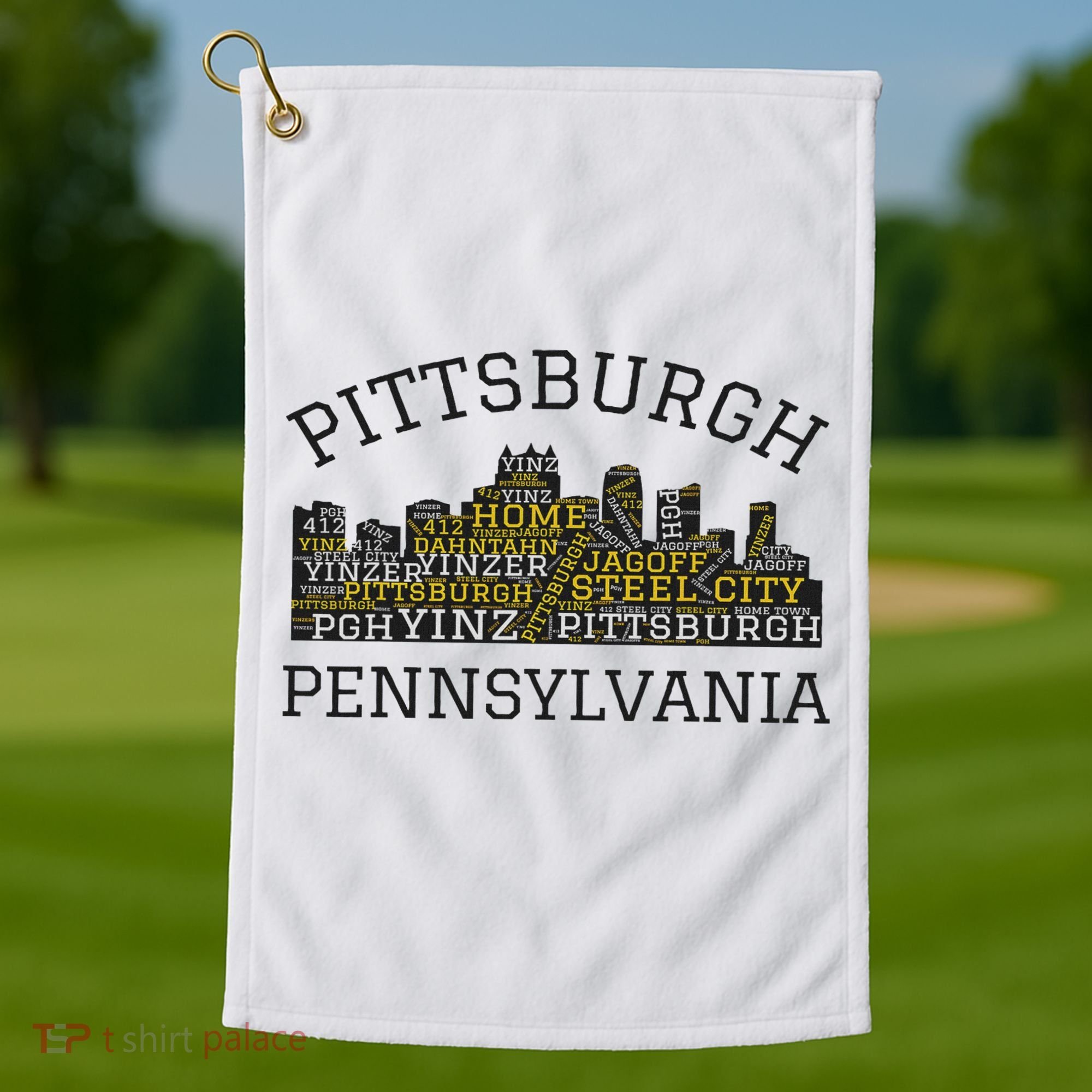 Pittsburgh Pennsylvania Sl City Skyline 412 Home Yinz Golf Towel