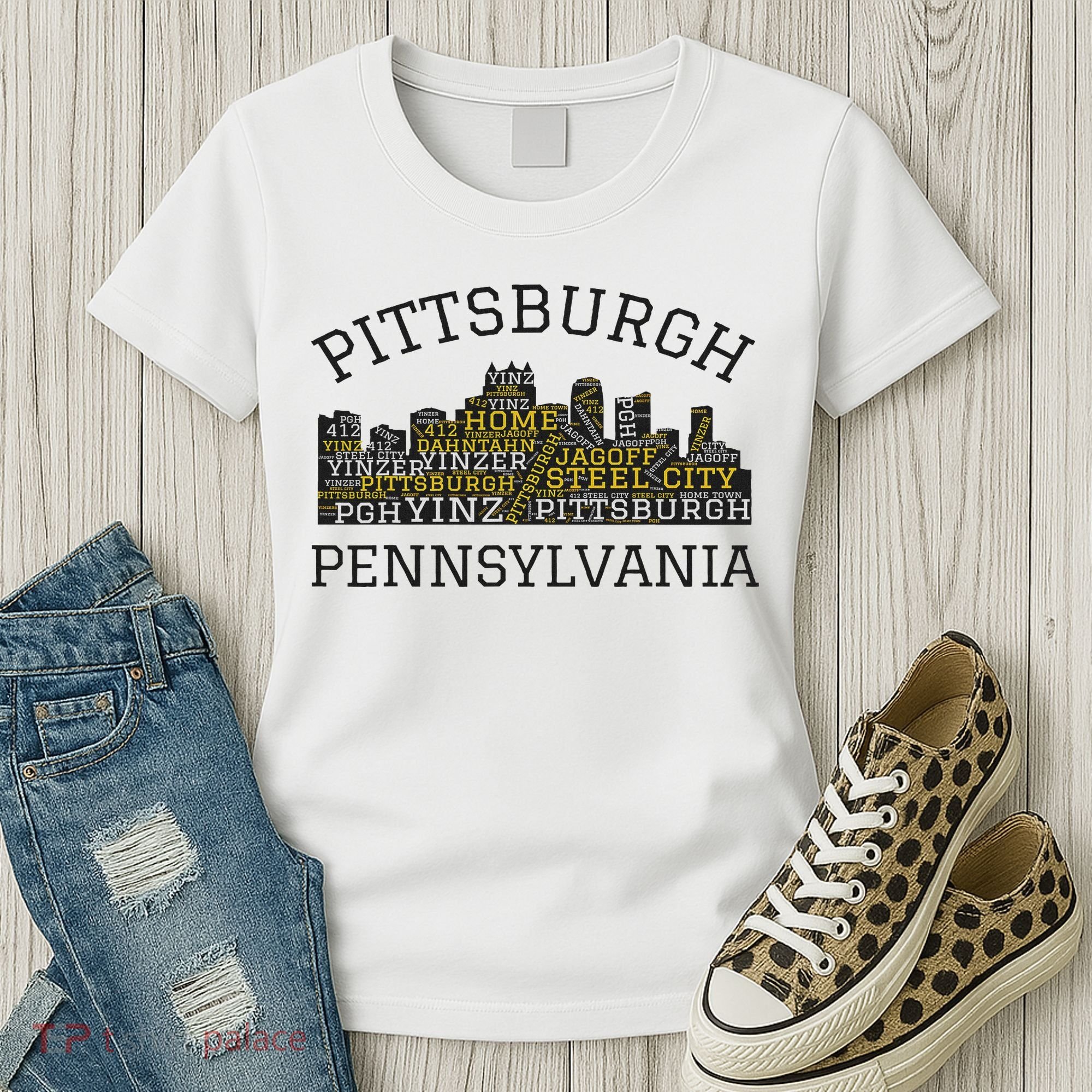 Pittsburgh Pennsylvania Sl City Skyline 412 Home Yinz Women's T-Shirt