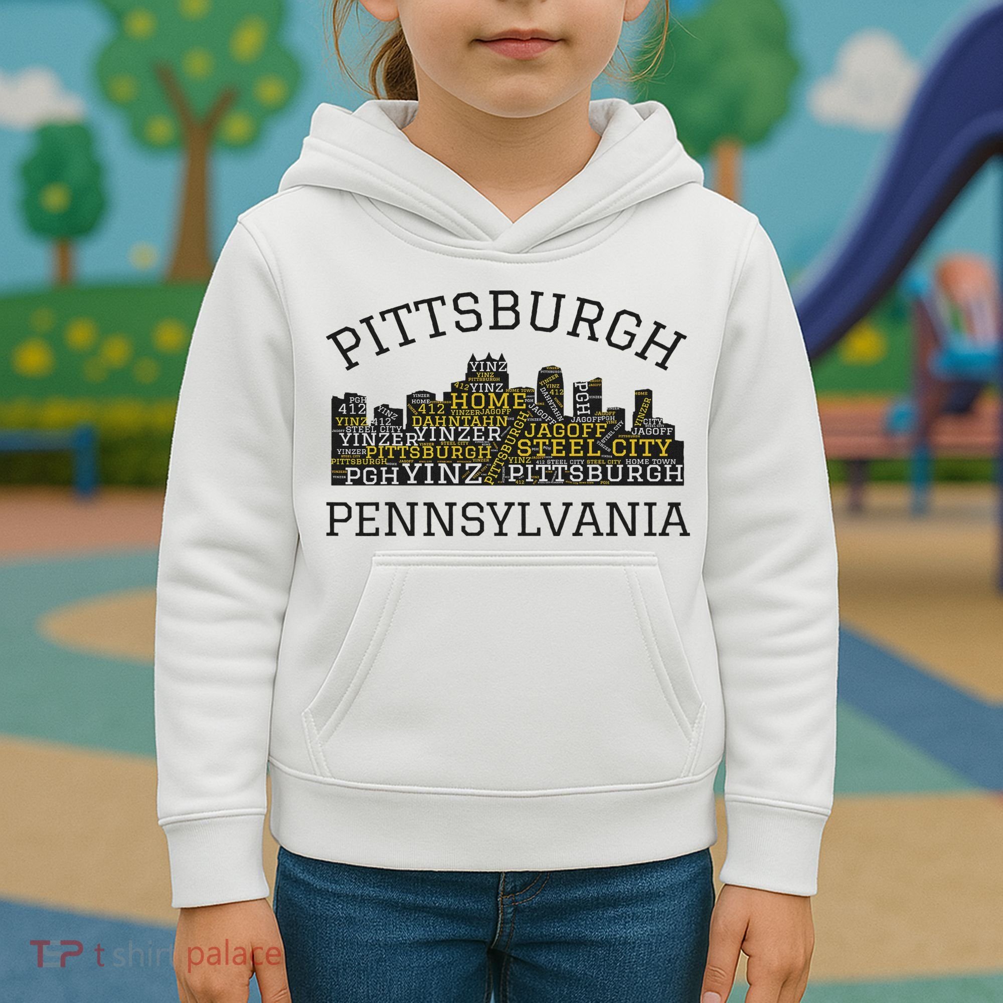 Pittsburgh Pennsylvania Sl City Skyline 412 Home Yinz Kids Hoodie