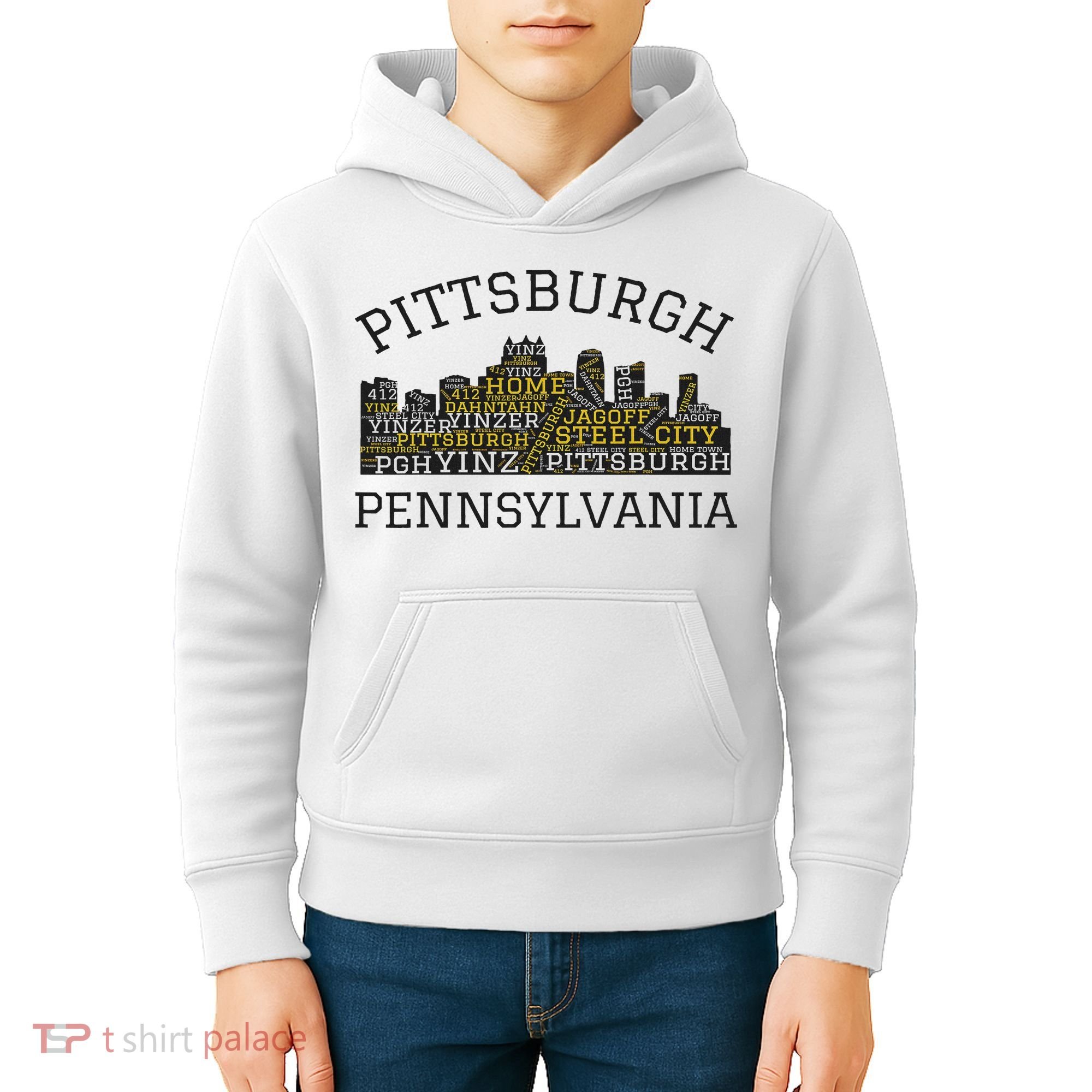Pittsburgh Pennsylvania Sl City Skyline 412 Home Yinz Kids Hoodie