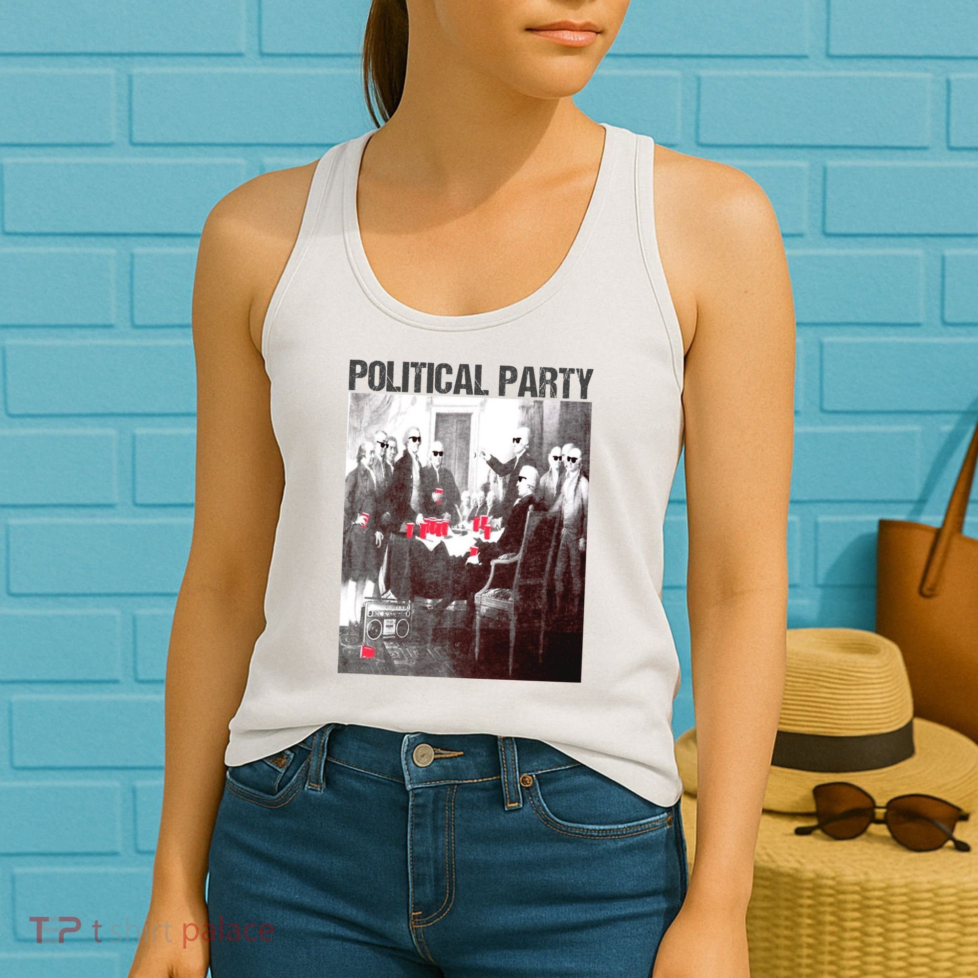 Political Party Shades & Red Cups Funny Political Women's Tank Top