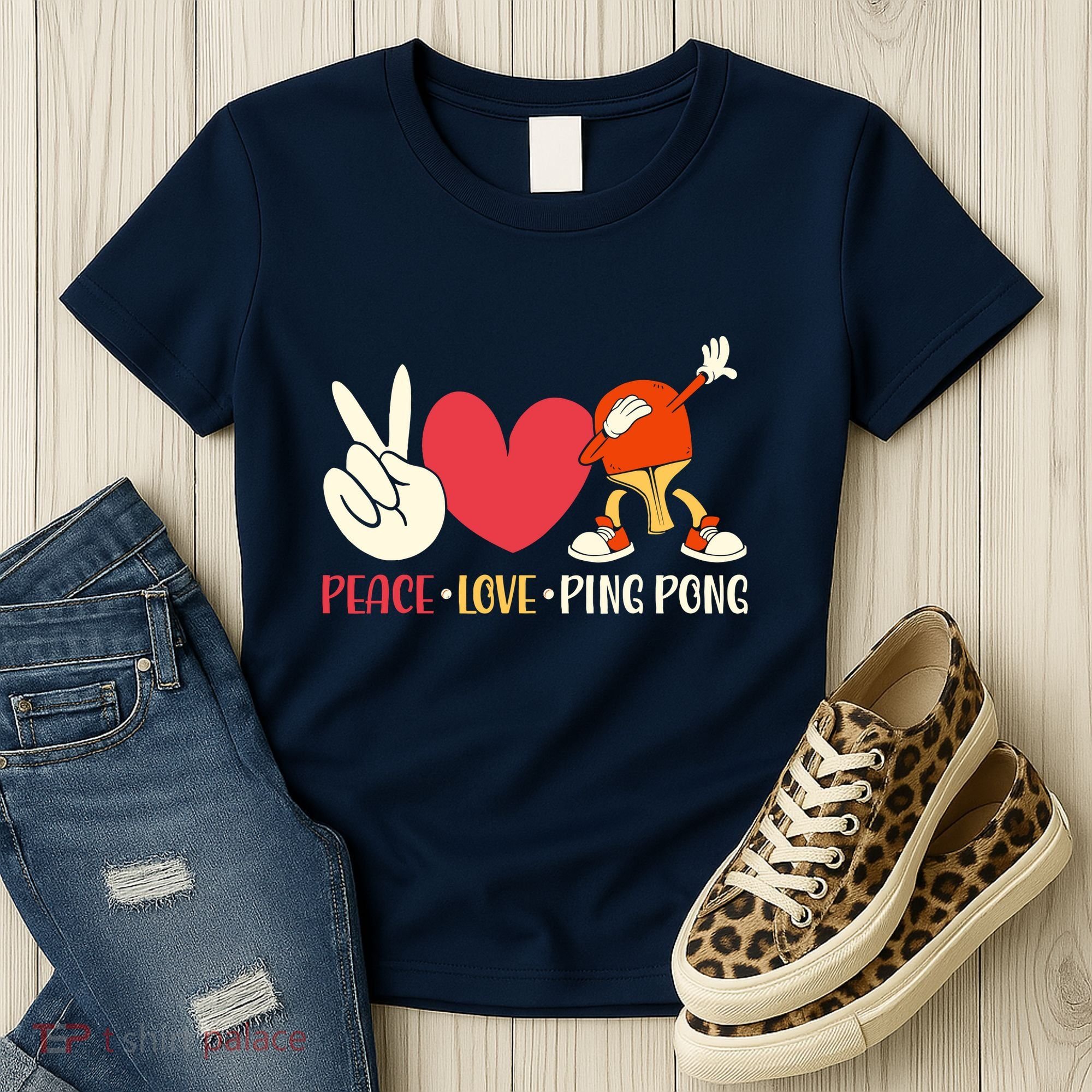 Ping Pong Table Tennis Paddle Peace Love Ping Pong Women's T-Shirt