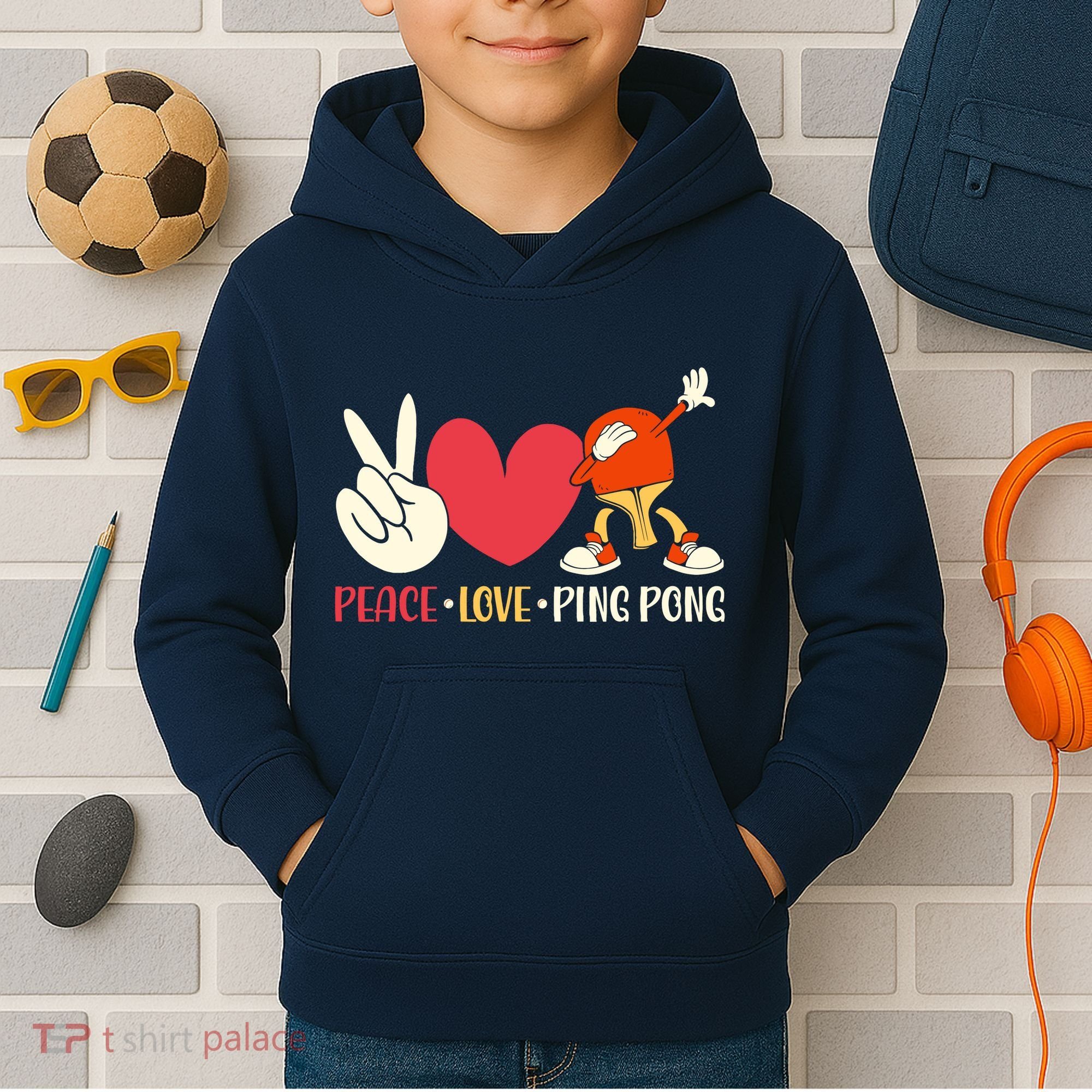 Ping Pong Table Tennis Paddle Peace Love Ping Pong Kids Hoodie