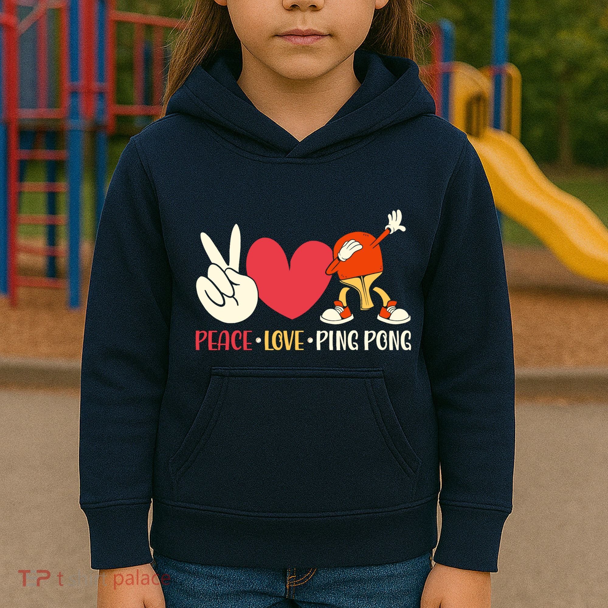 Ping Pong Table Tennis Paddle Peace Love Ping Pong Kids Hoodie