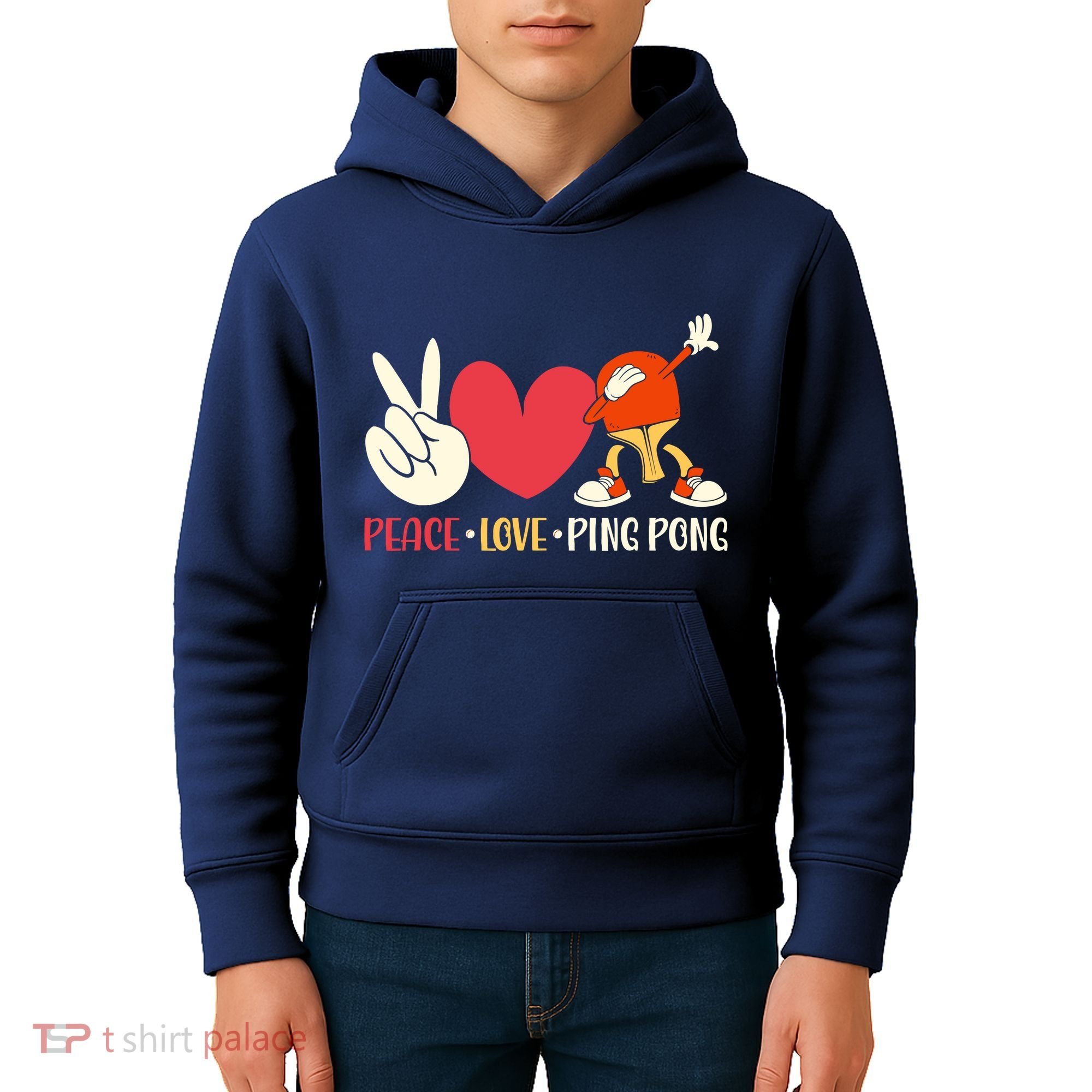 Ping Pong Table Tennis Paddle Peace Love Ping Pong Kids Hoodie
