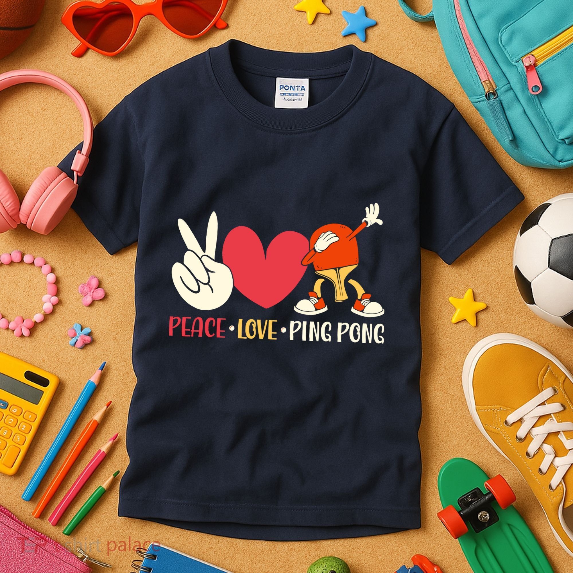 Ping Pong Table Tennis Paddle Peace Love Ping Pong Kids T-Shirt