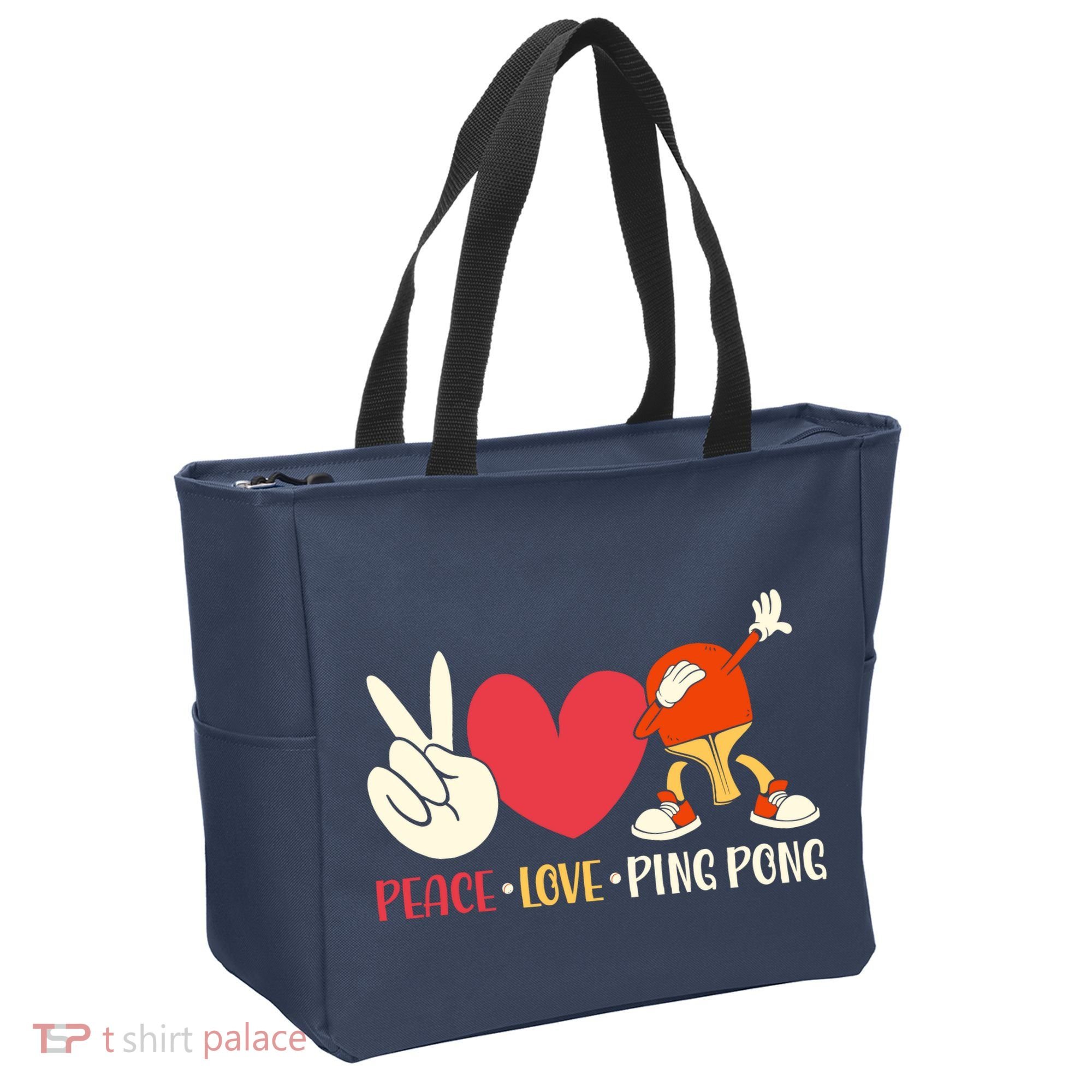 Ping Pong Table Tennis Paddle Peace Love Ping Pong Tote Bag
