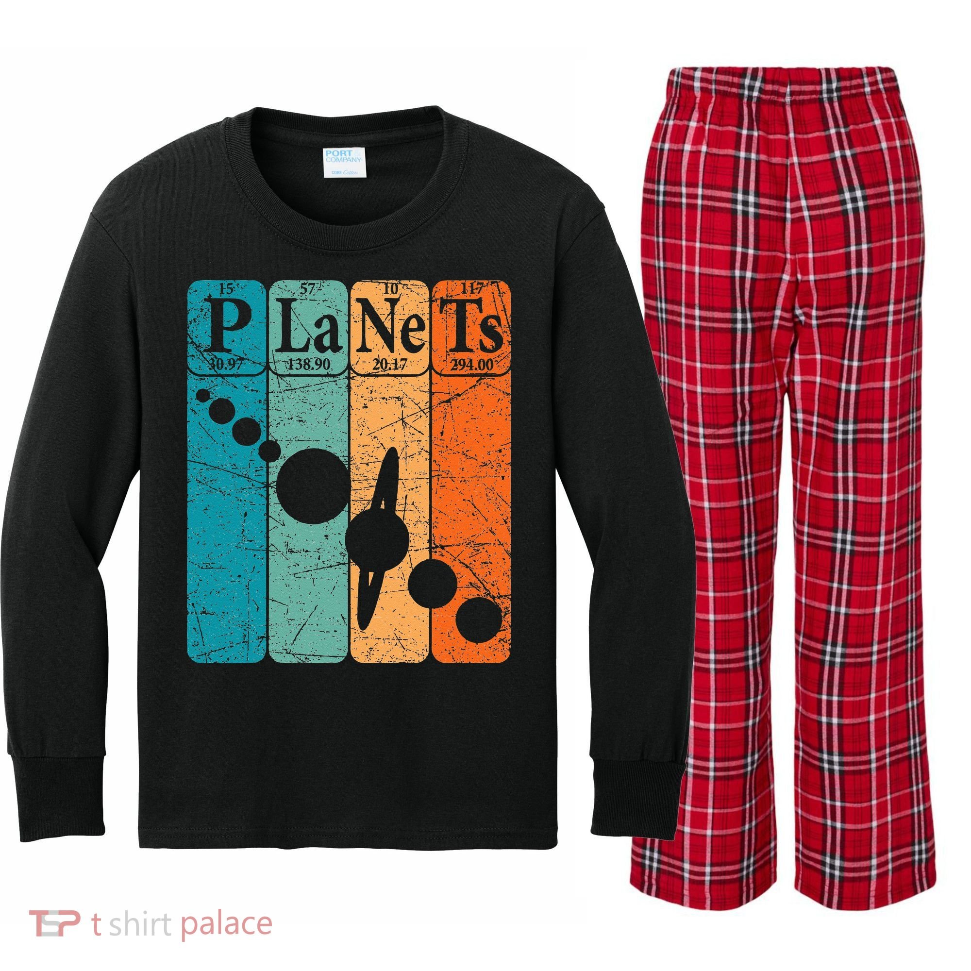 Planets Periodic Table Elements Solar System Planets Kids Long Sleeve Plaid Pajama Set